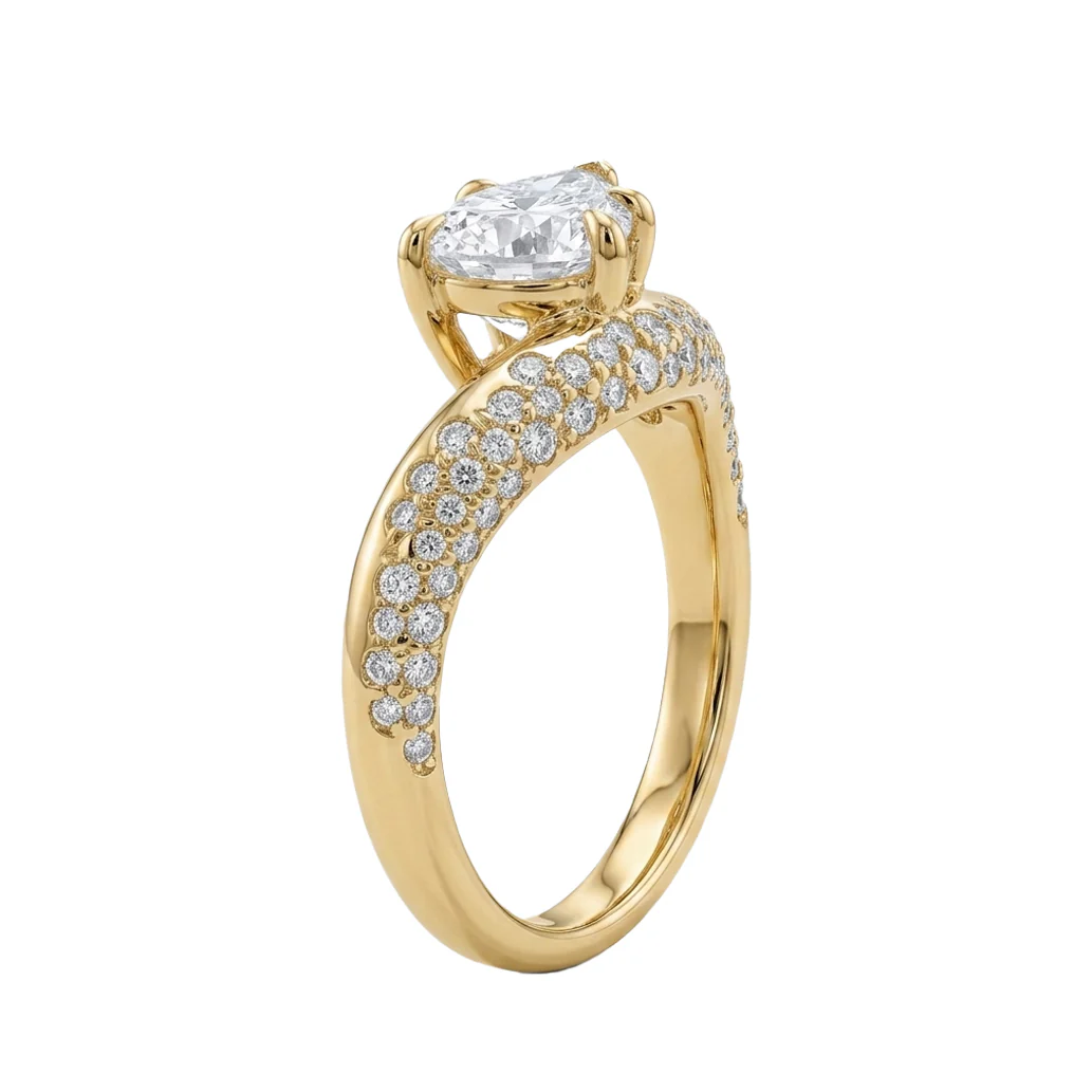 14kt gold solitaire teardrop diamond scattered wave ring - Image 2