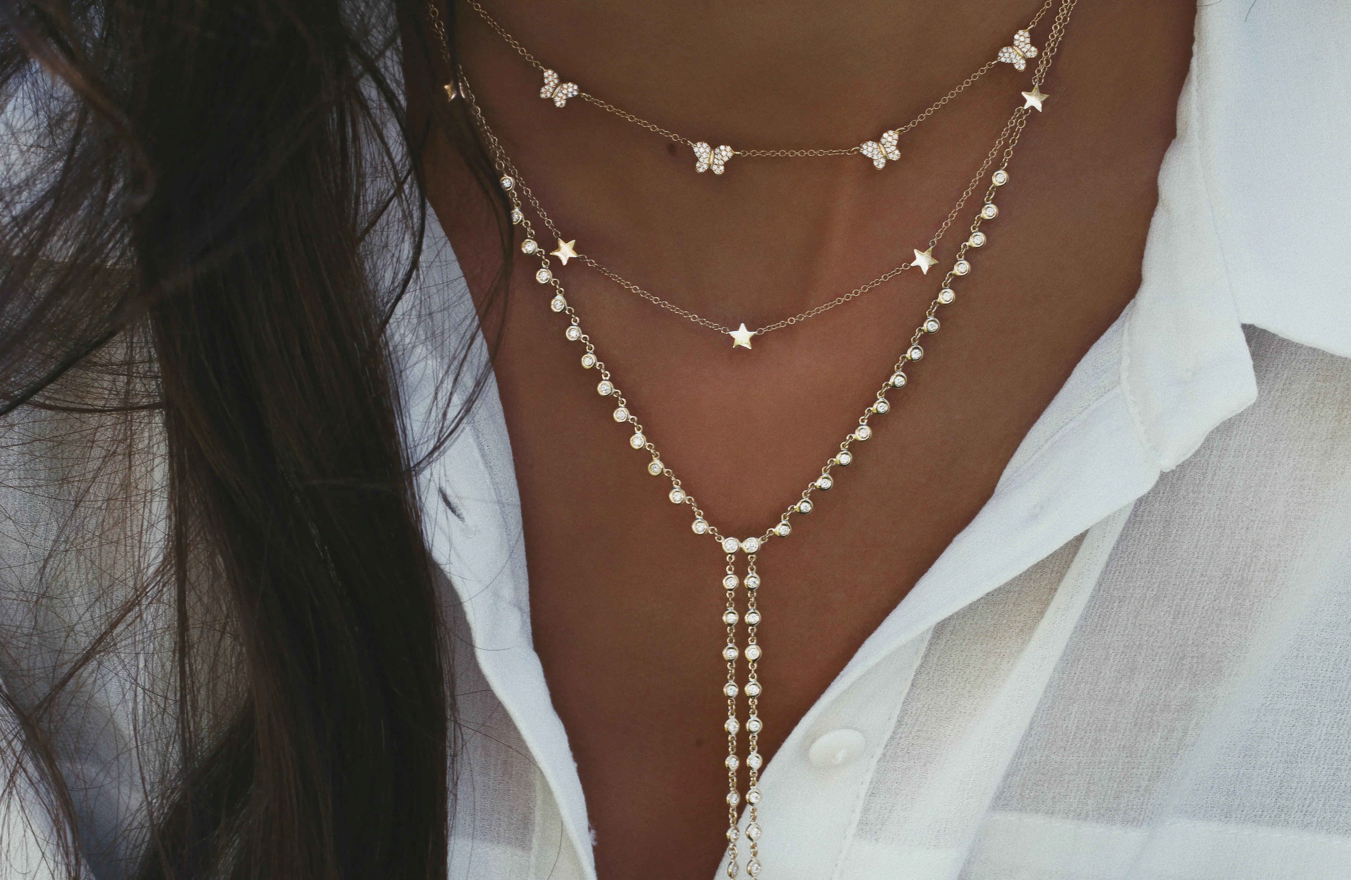 14kt gold row of stars choker necklace - Image 4