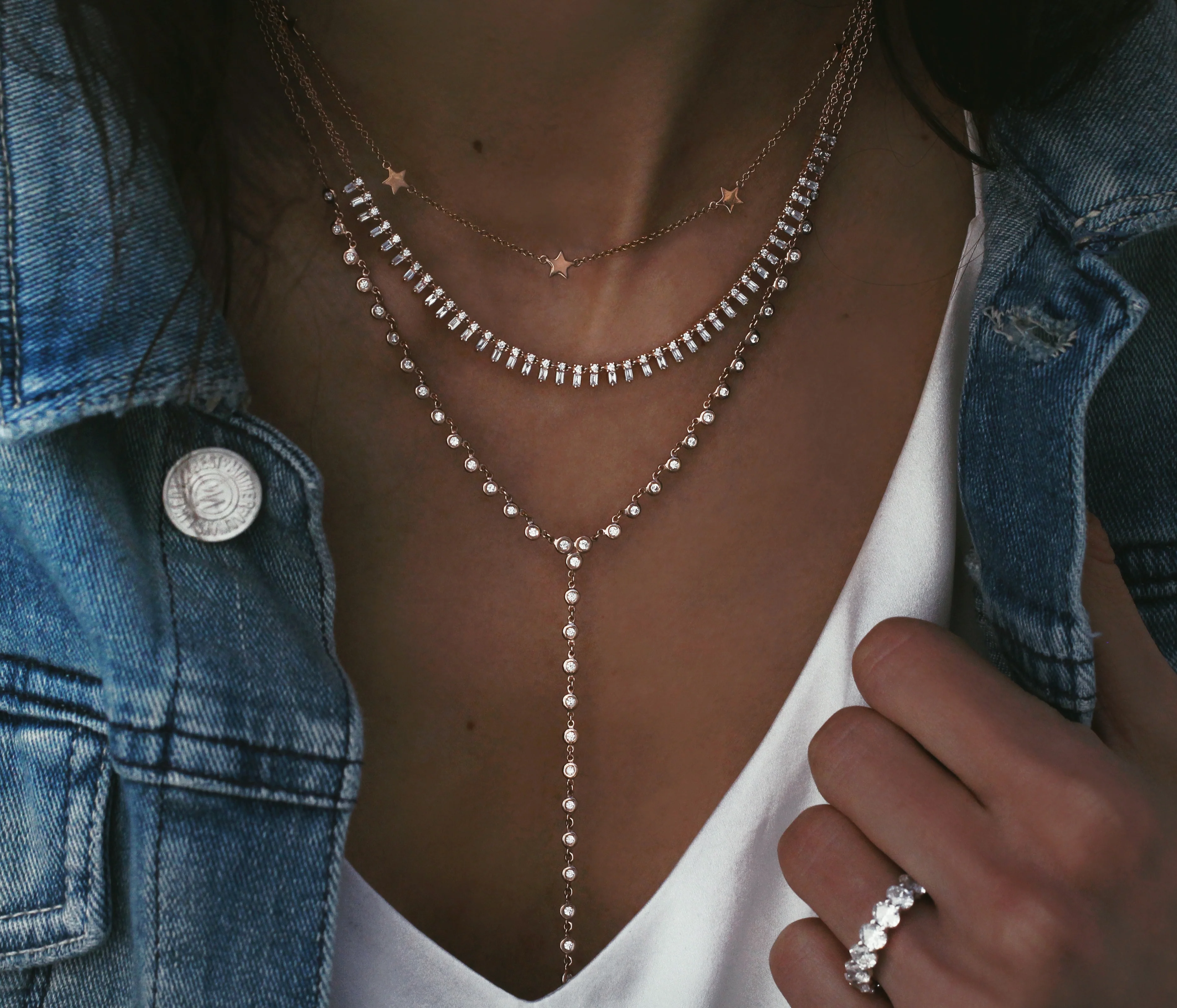 14kt gold row of stars choker necklace - Image 5