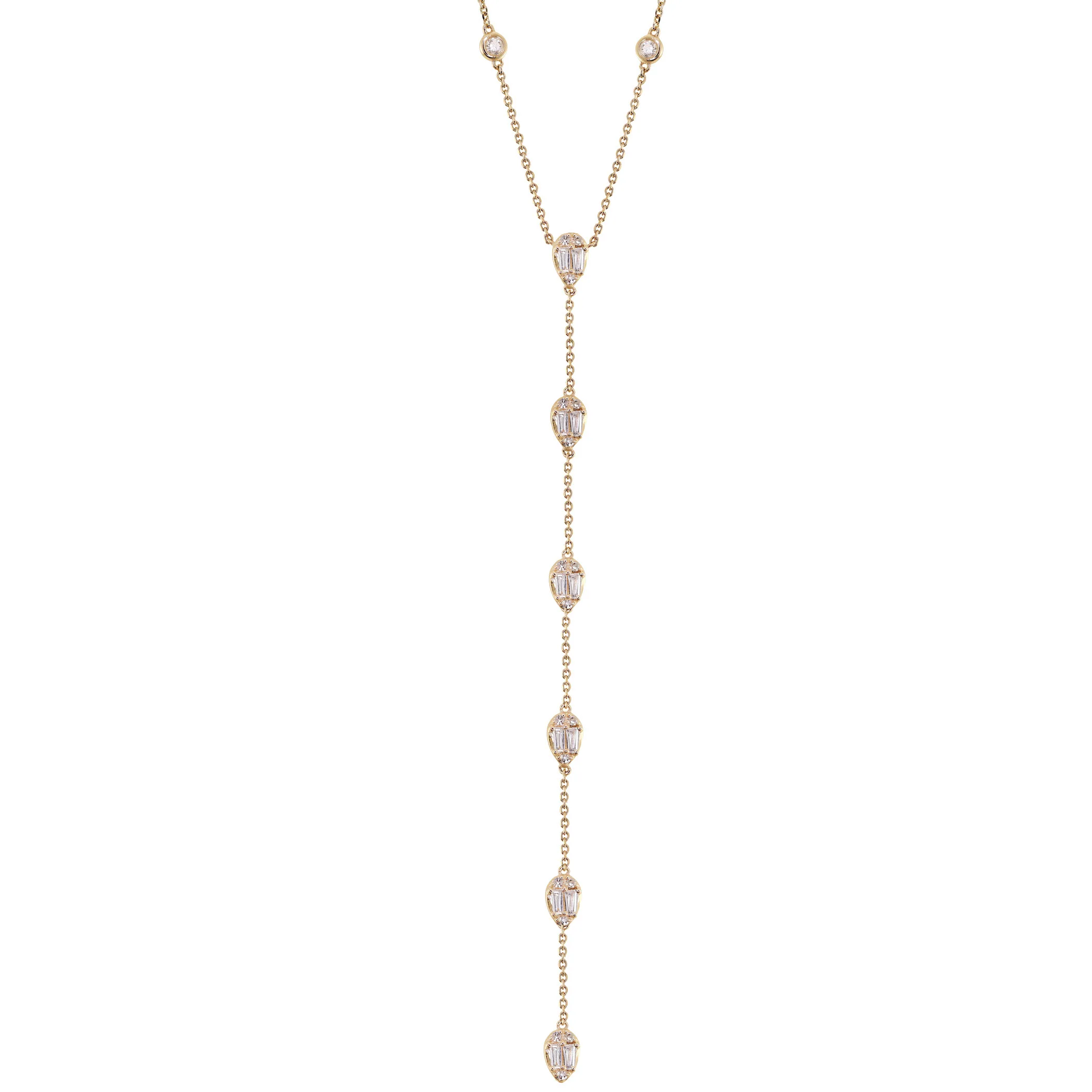 14kt gold teardrop baguette diamond lariat necklace - Image 4