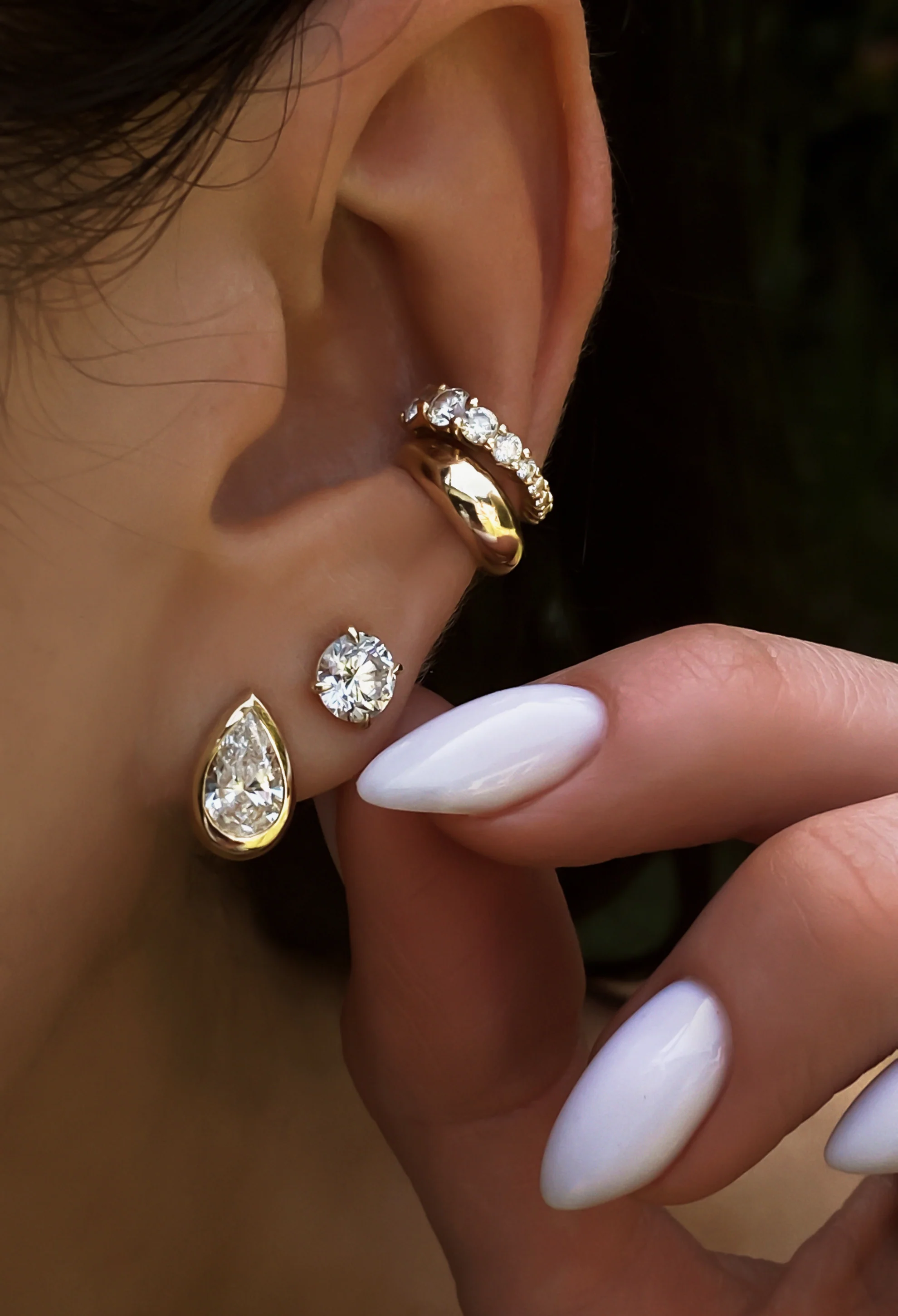 14kt gold teardrop diamond bezel hoop - Image 4