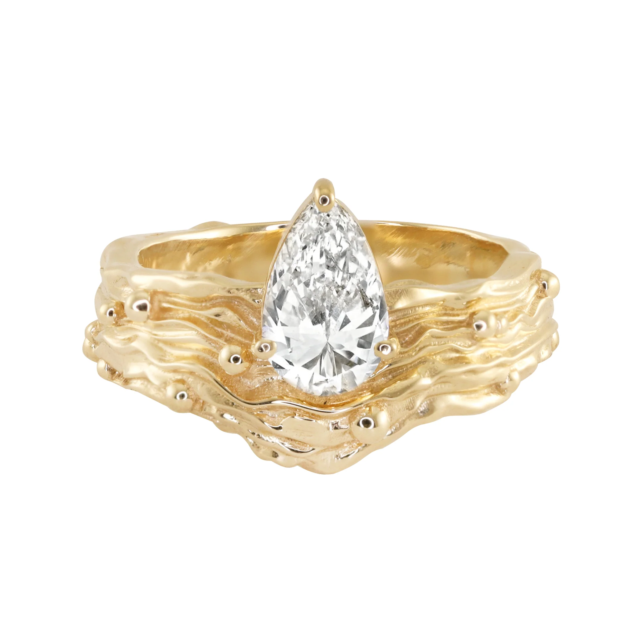 14kt gold teardrop diamond vine ring