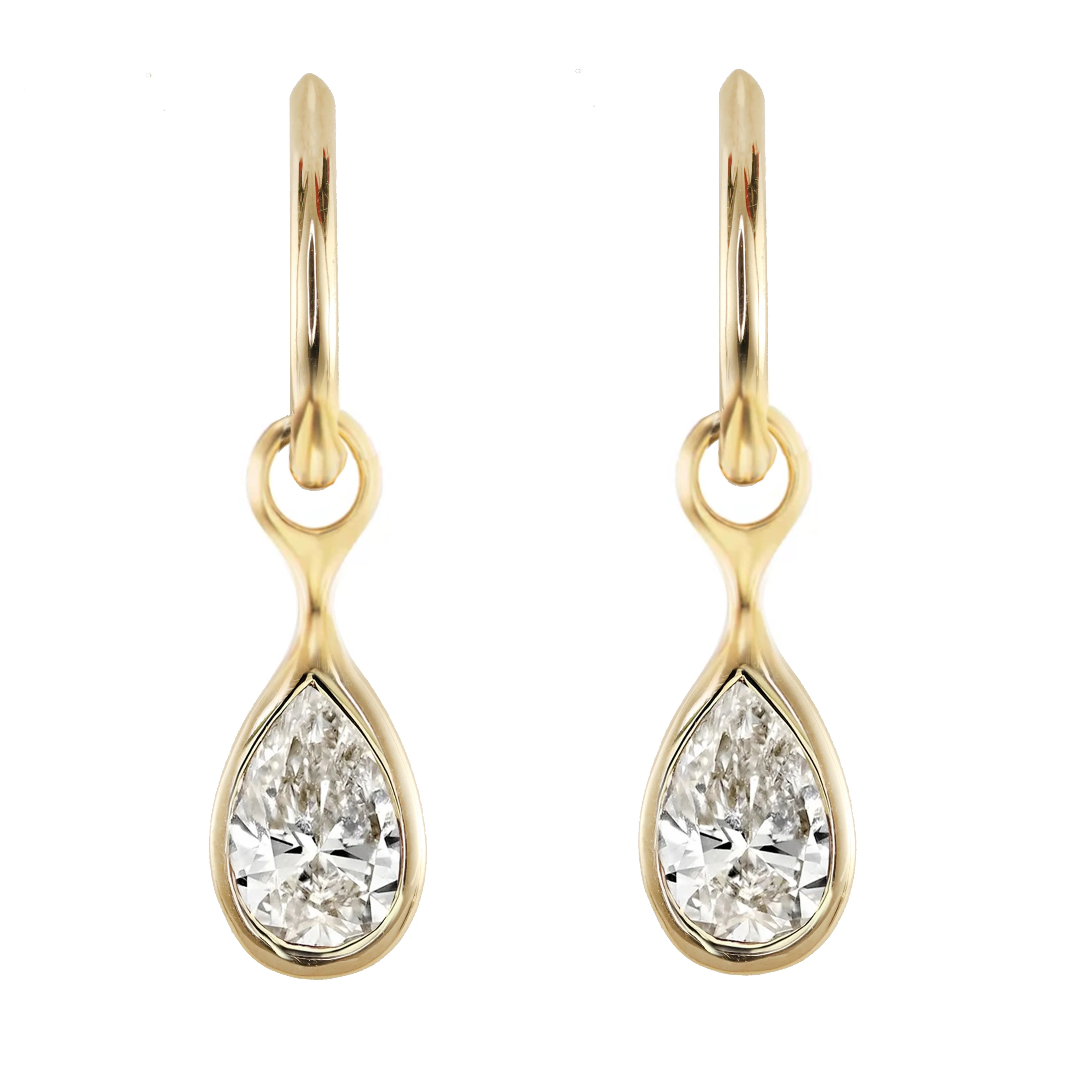 14kt gold teardrop diamond water drop hoops