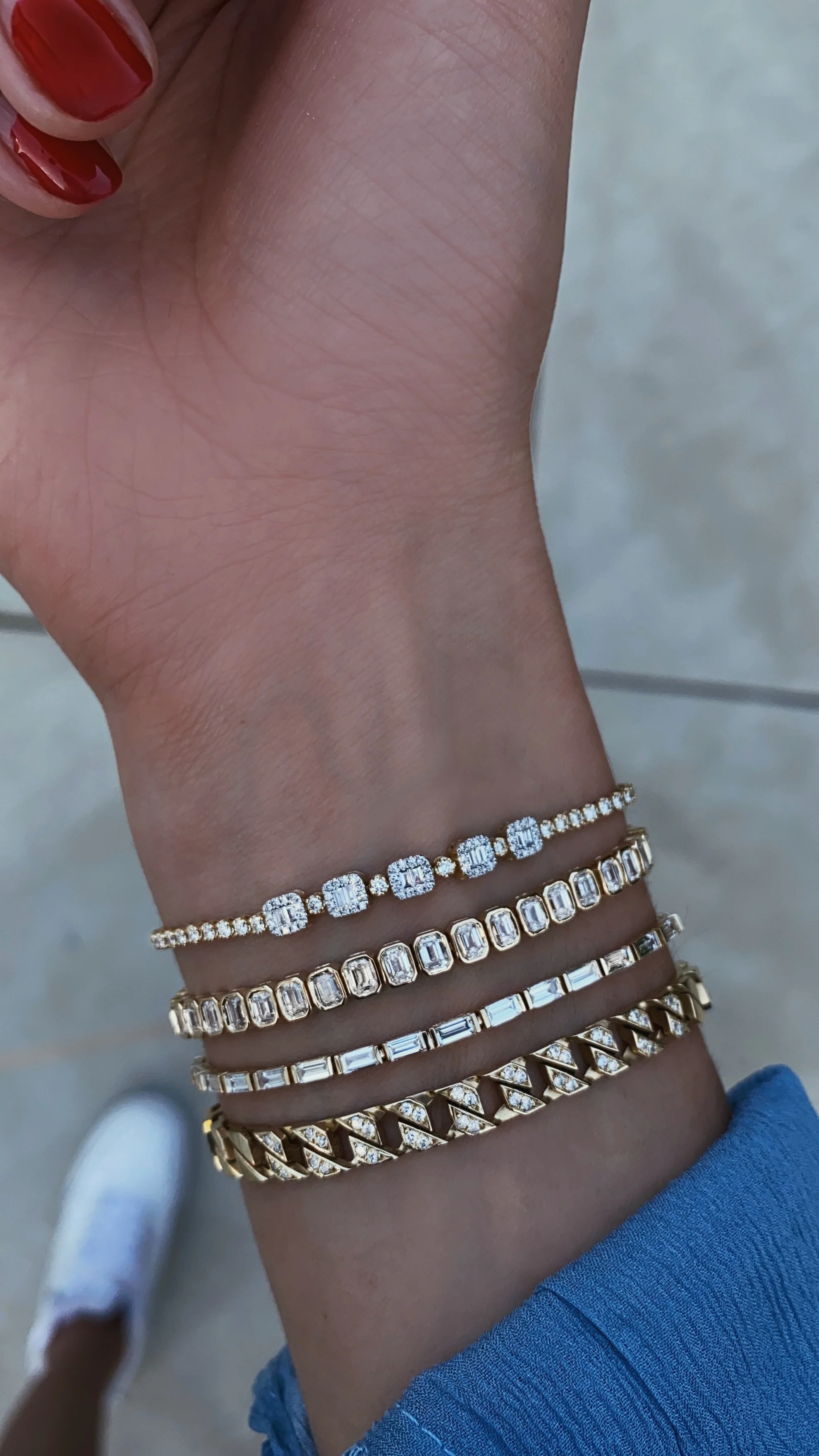 14kt gold thin baguette tennis bracelet - Image 3
