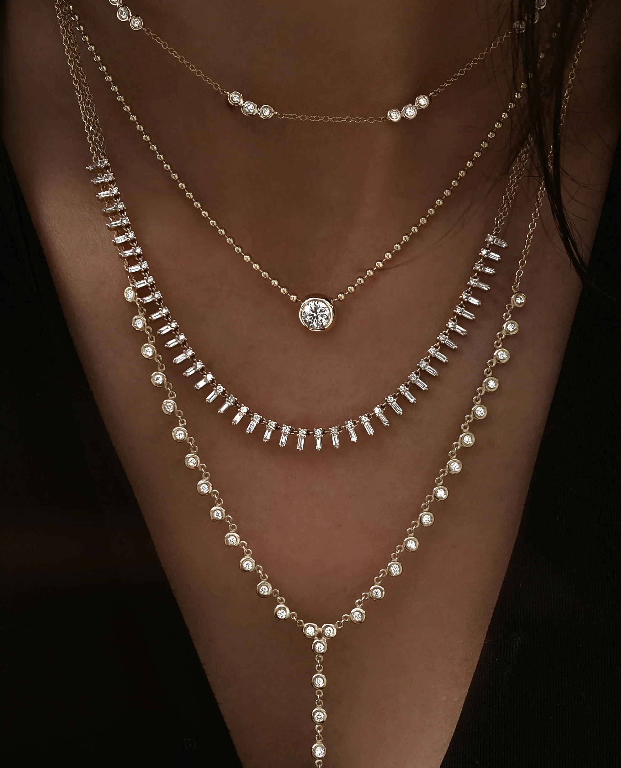 14kt gold three diamond bezel choker necklace - Image 3