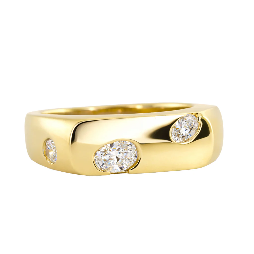 14kt gold three diamond rectangle signet ring - Image 4