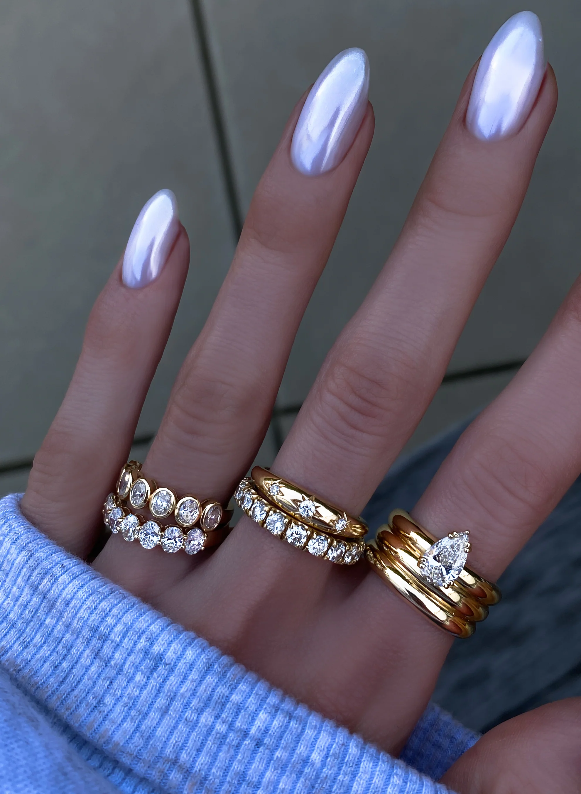 14kt gold three row teardrop diamond ring - Image 3