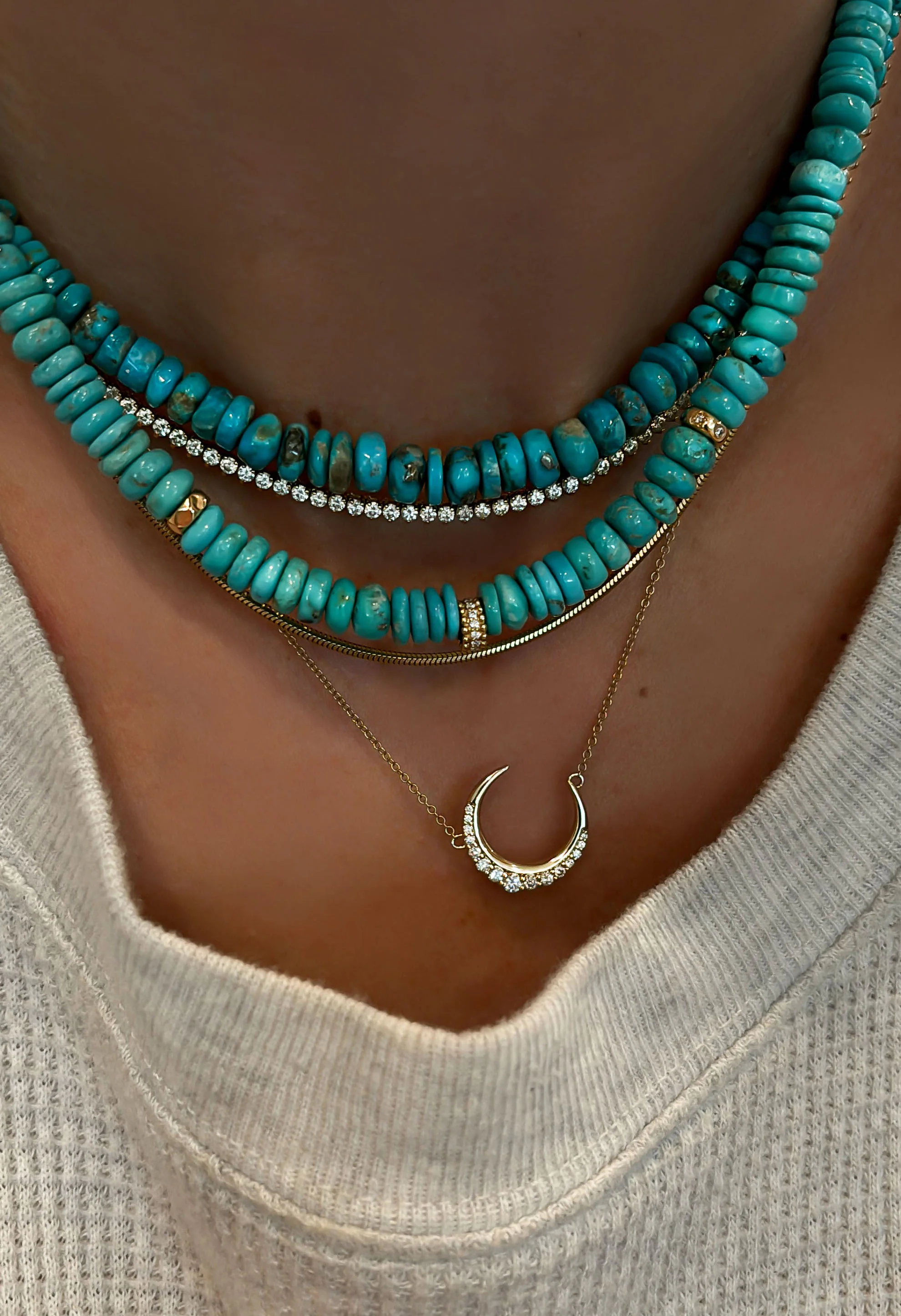 14kt gold and diamond starlit crescent moon necklace - Image 3
