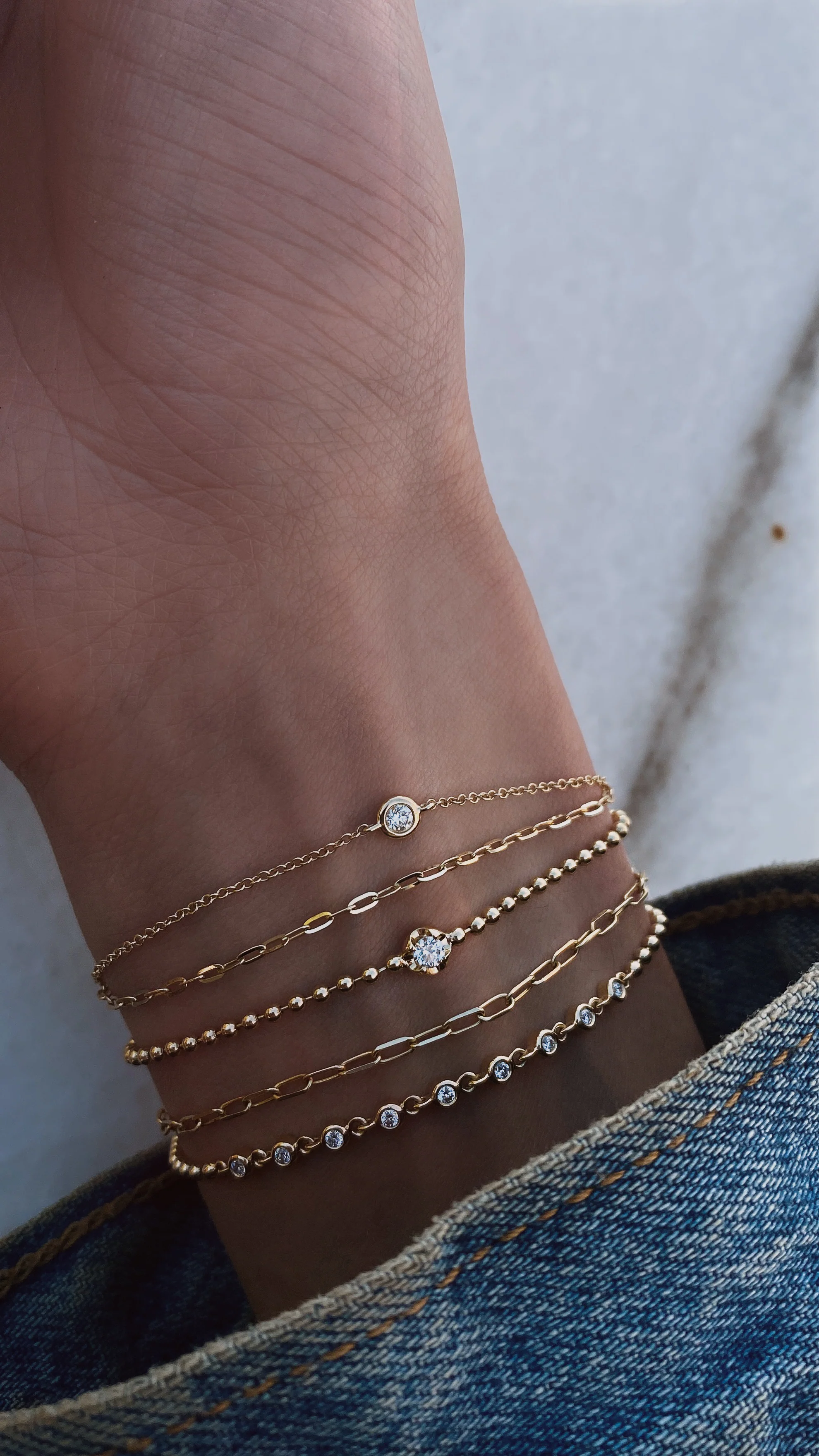 14kt gold two row diamond bezel chain bracelet - Image 2