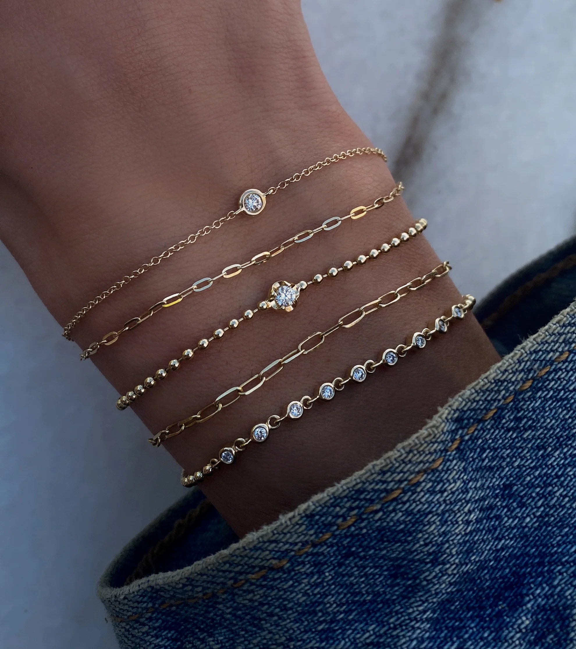 14kt gold two row diamond bezel chain bracelet - Image 3