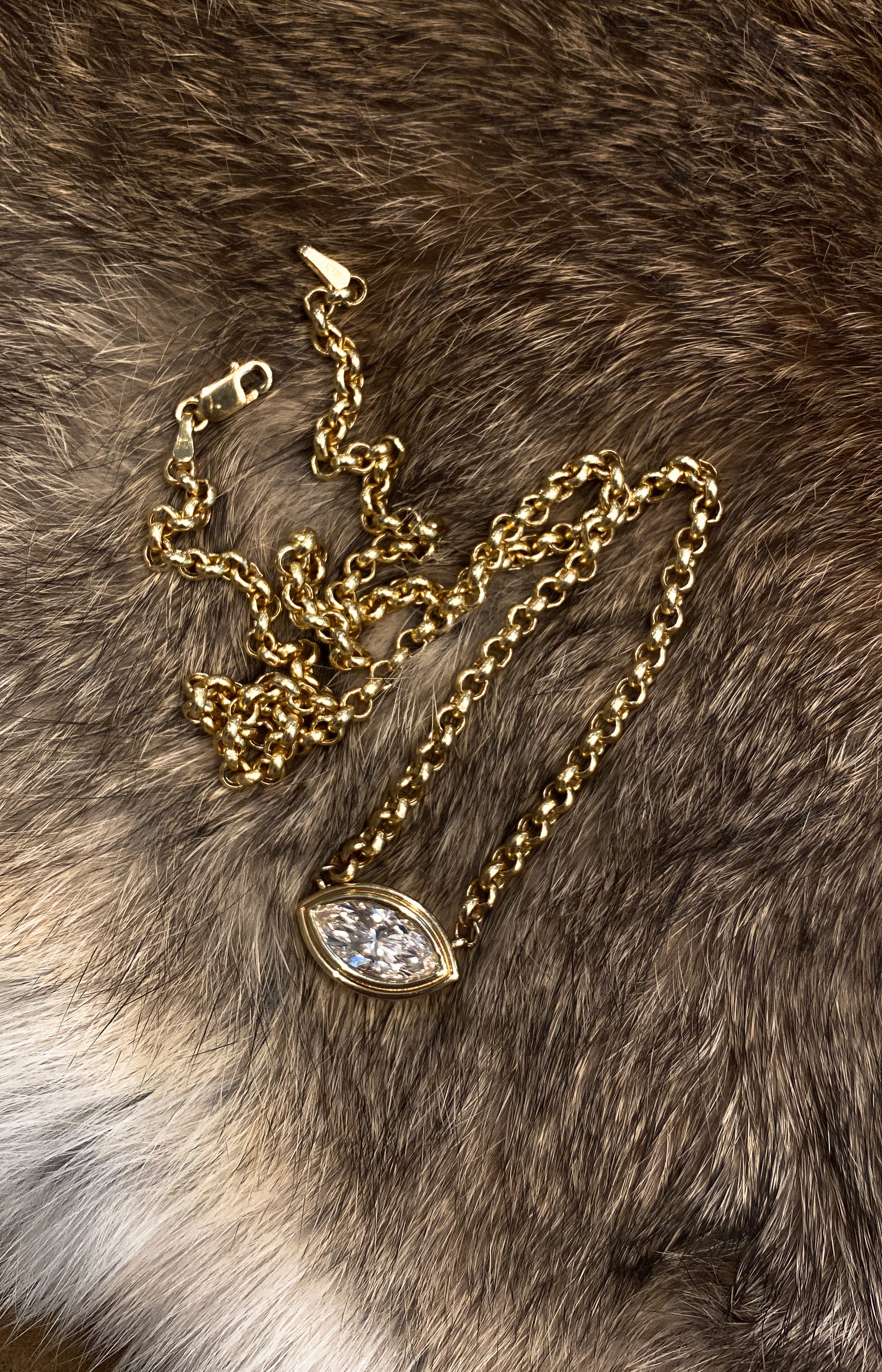 14kt gold two step marquise diamond bezel necklace - Image 4