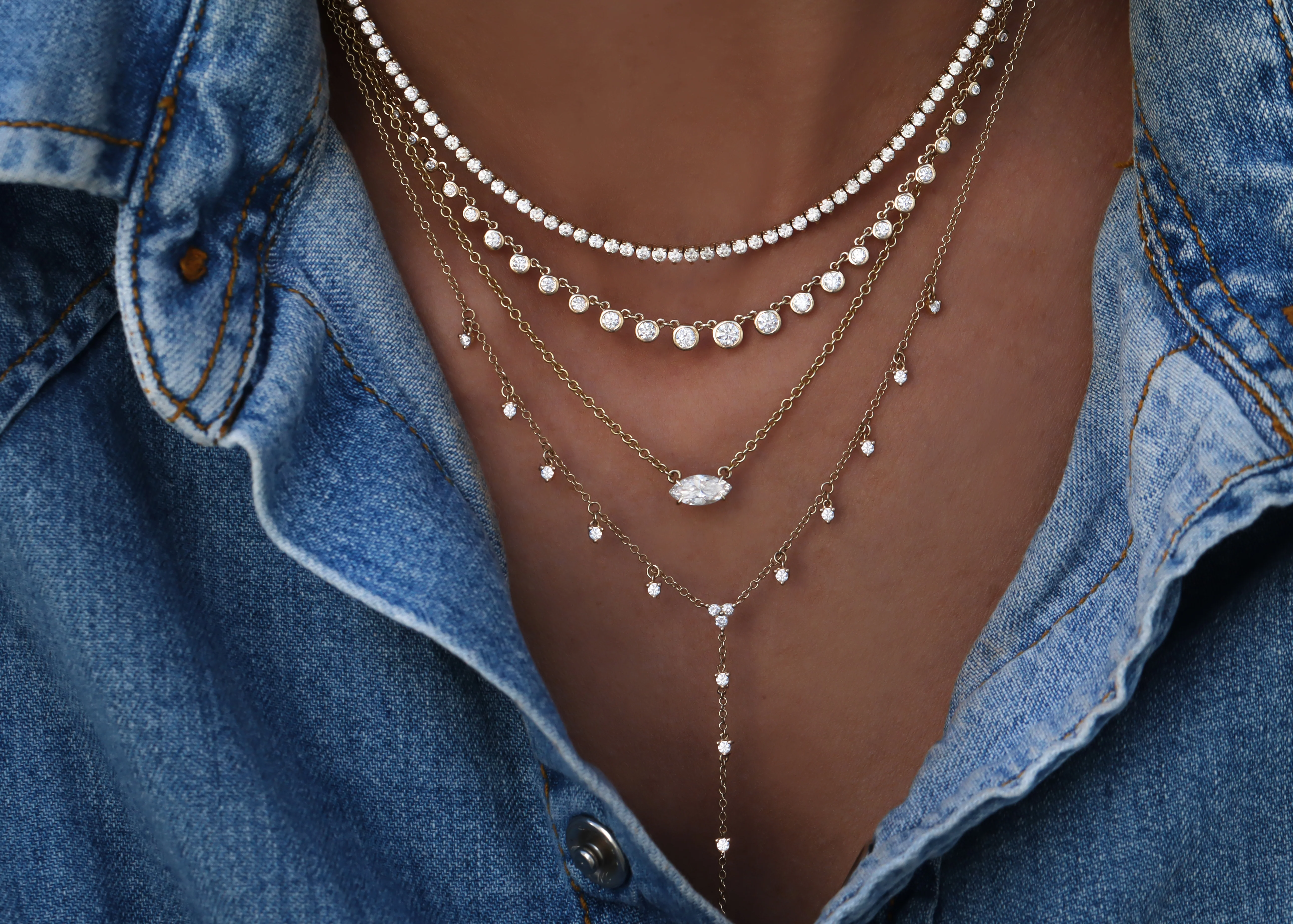 14kt gold whisper diamond drip lariat necklace - Image 2
