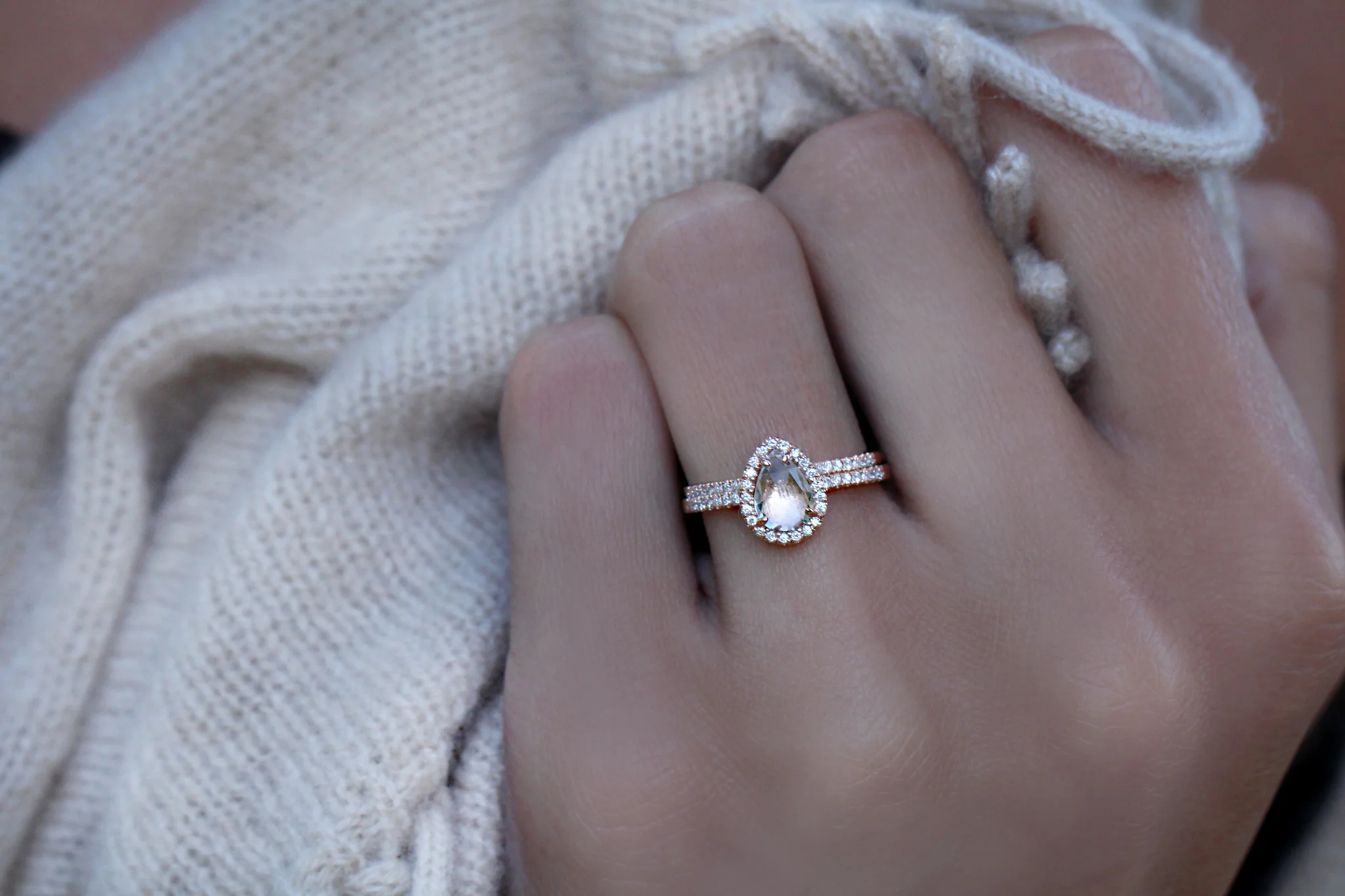 14kt gold and diamond white topaz teardrop ring - Image 3