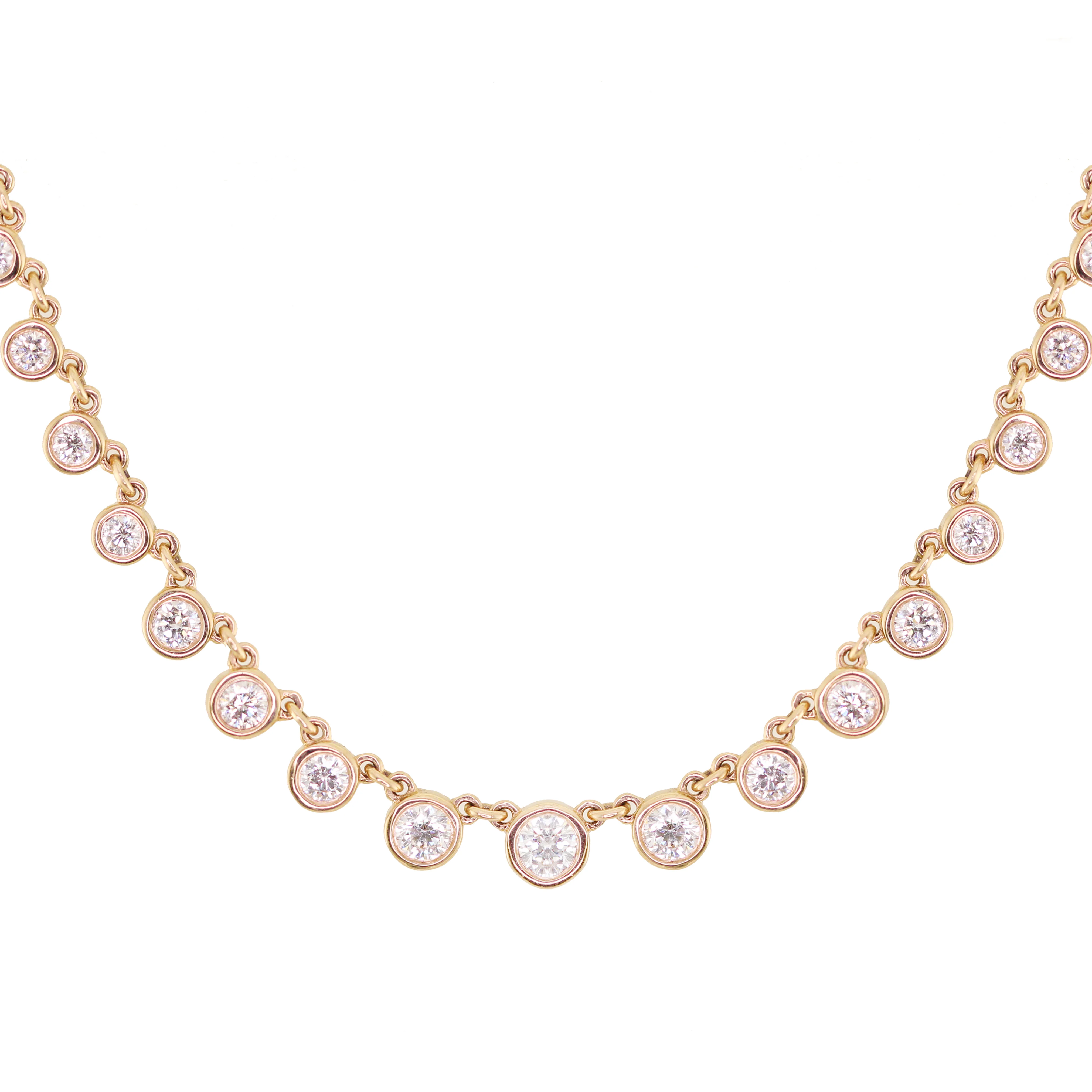 14kt gold graduated diamond bezel necklace