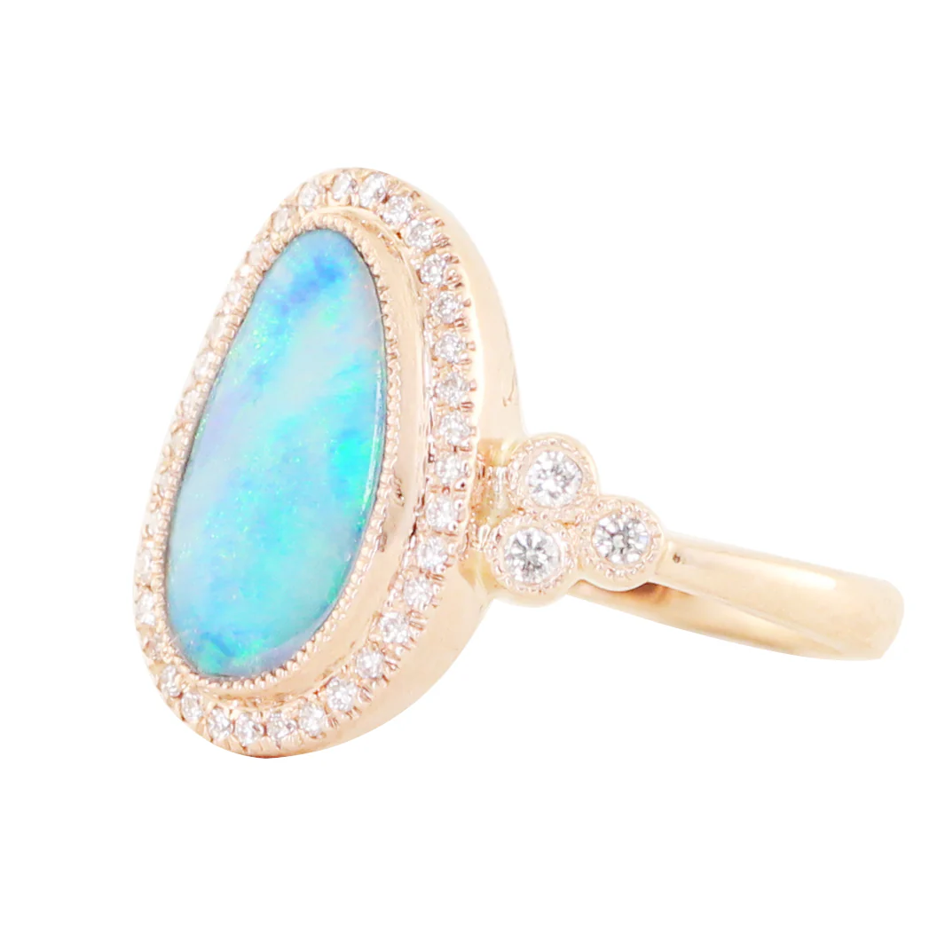 14kt gold and diamond opal bezel ring - Image 3