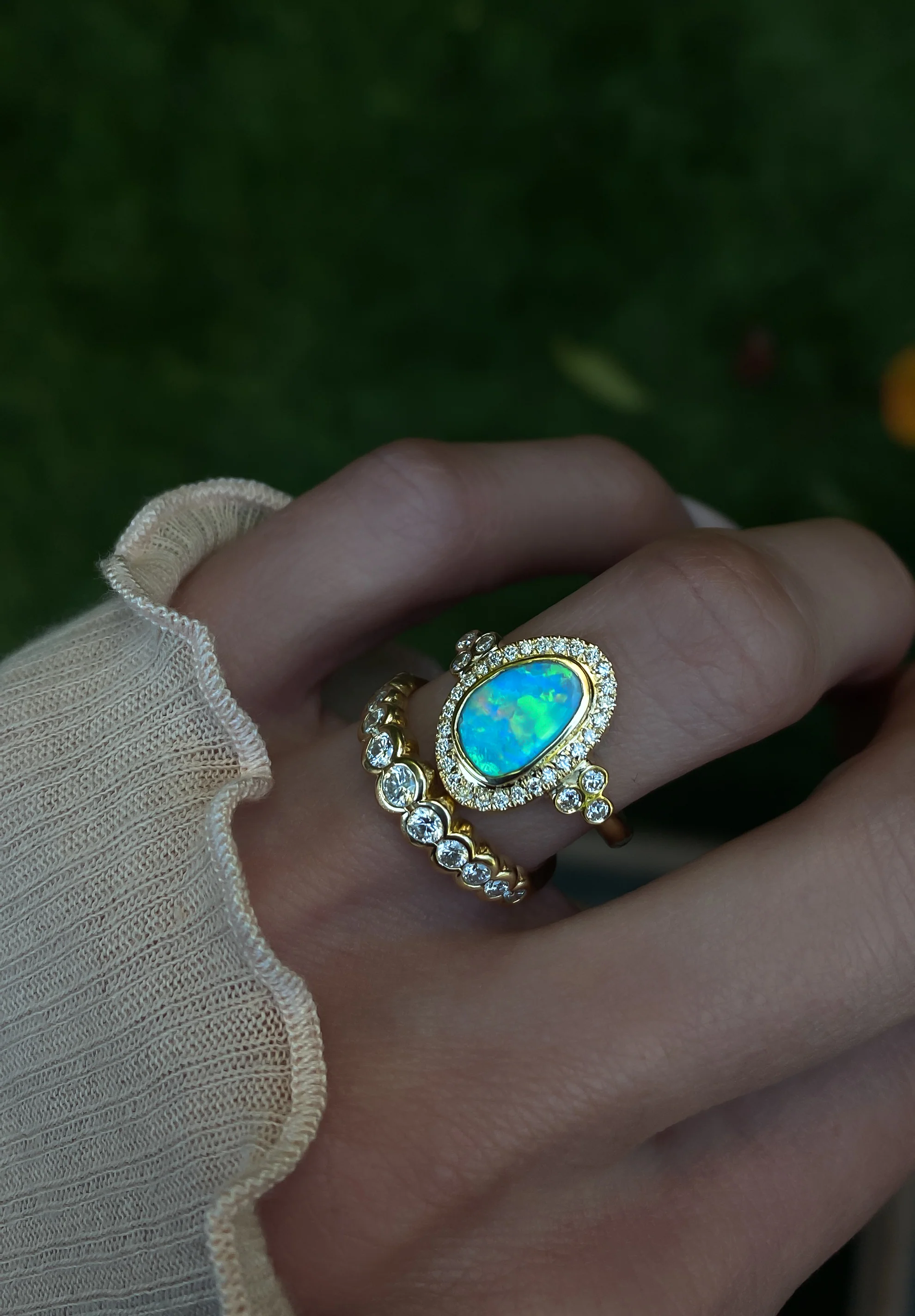 14kt gold and diamond opal bezel ring - Image 4