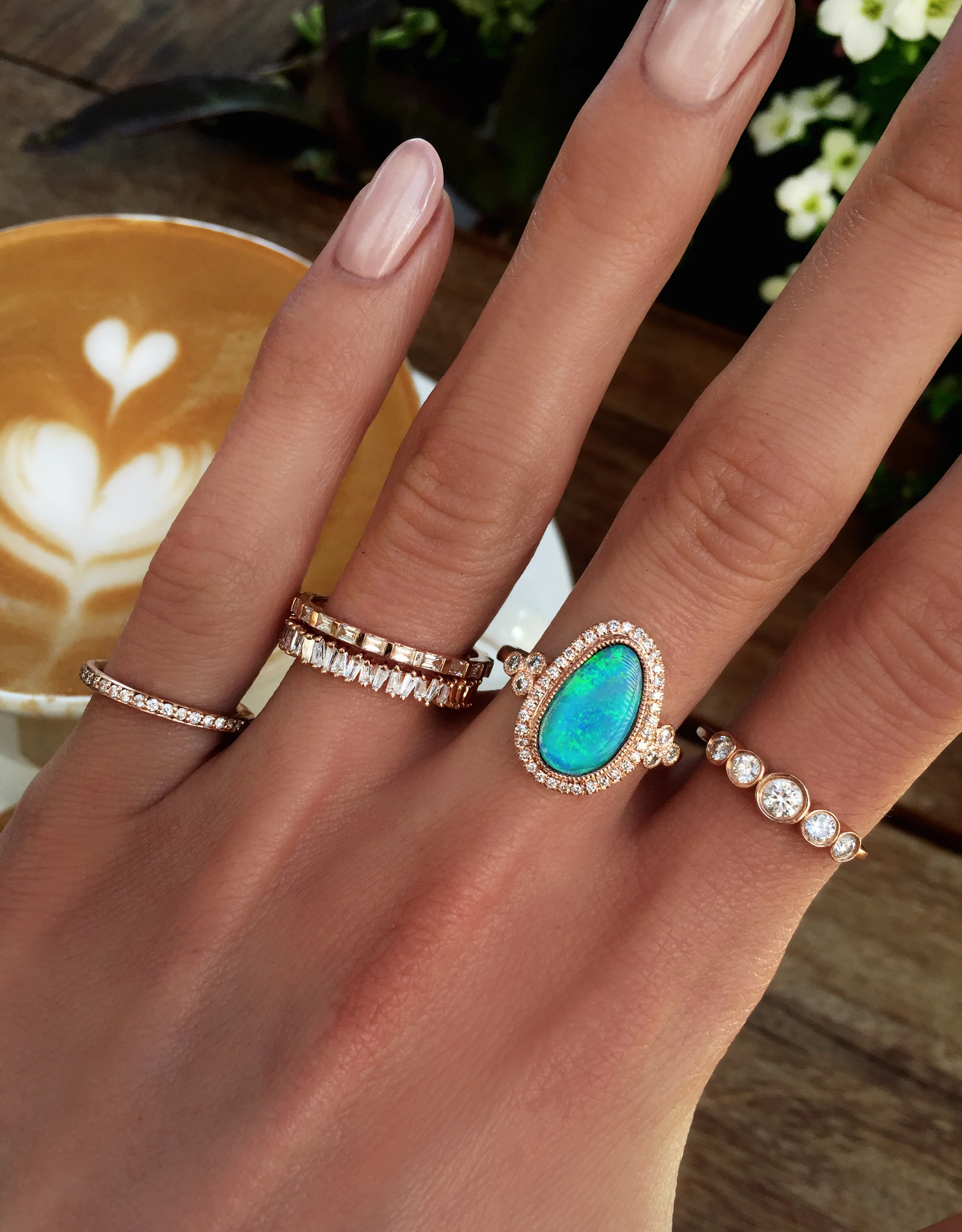 14kt gold and diamond opal bezel ring - Image 5