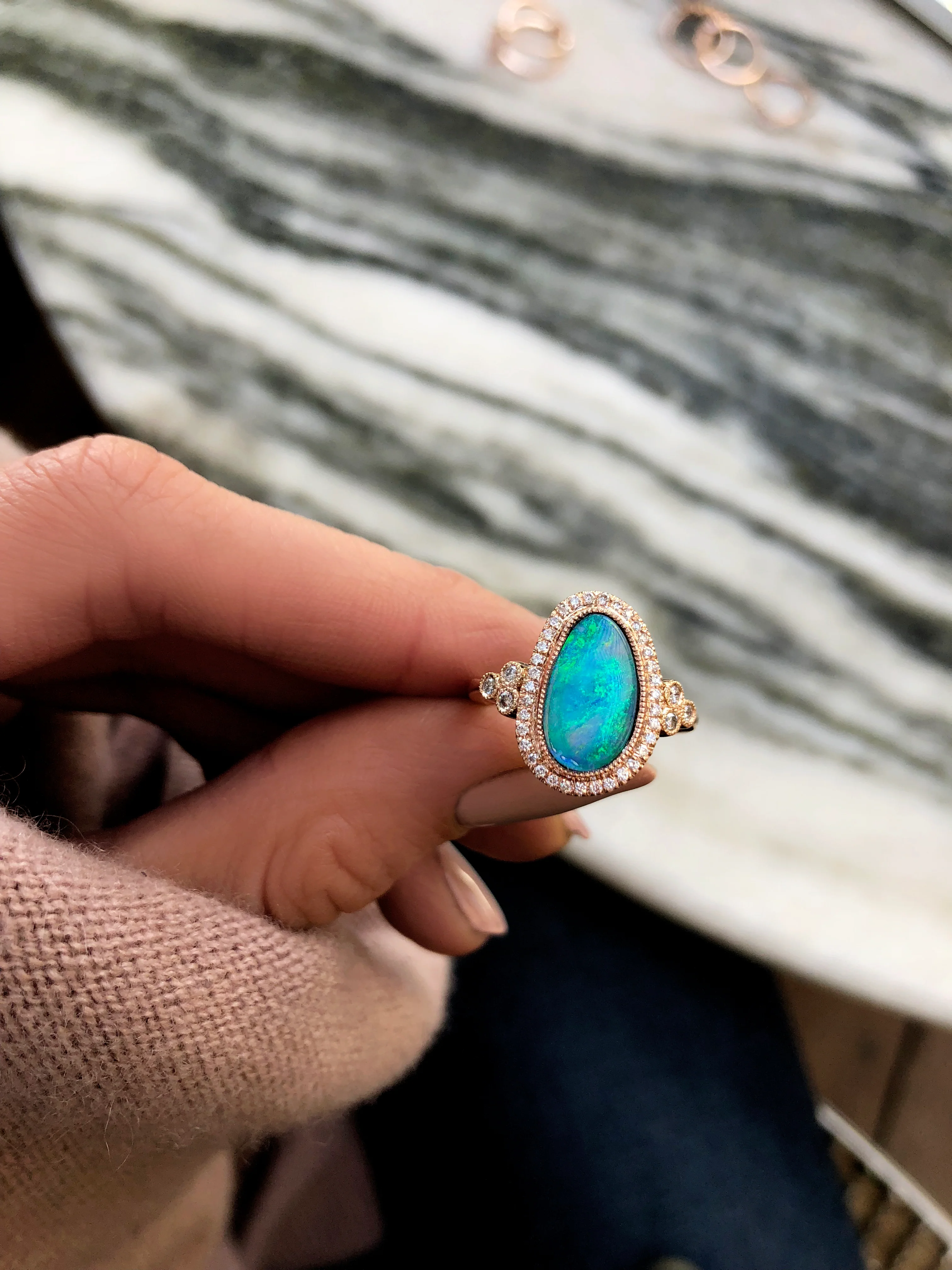 14kt gold and diamond opal bezel ring - Image 6
