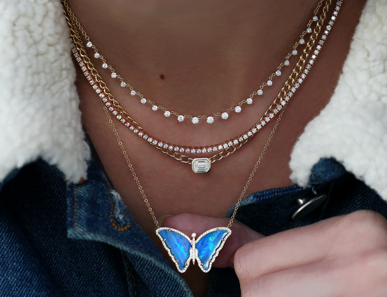 14kt gold and diamond opal butterfly necklace - Image 4