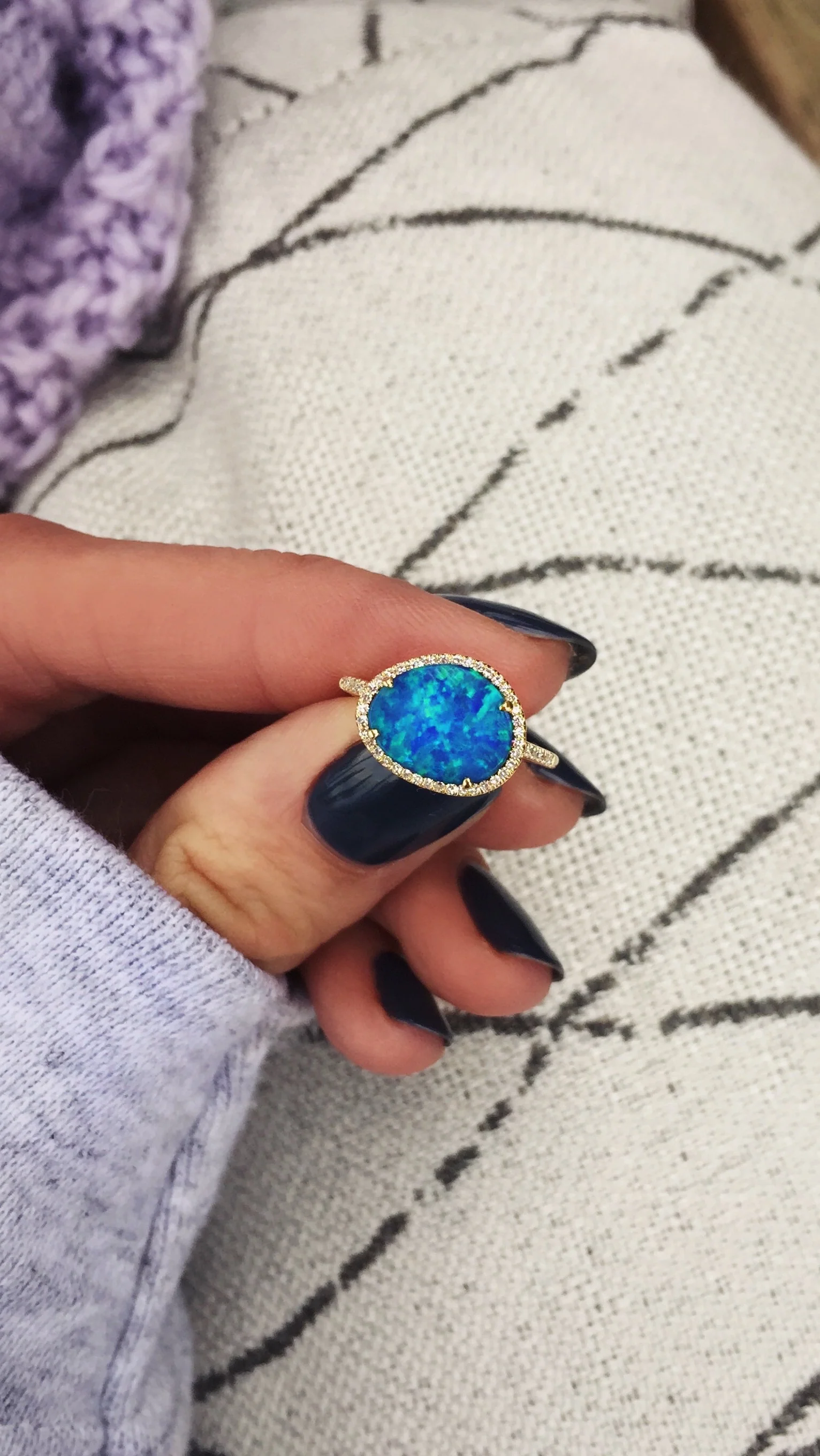 14kt gold and diamond single band opal ring - Image 3