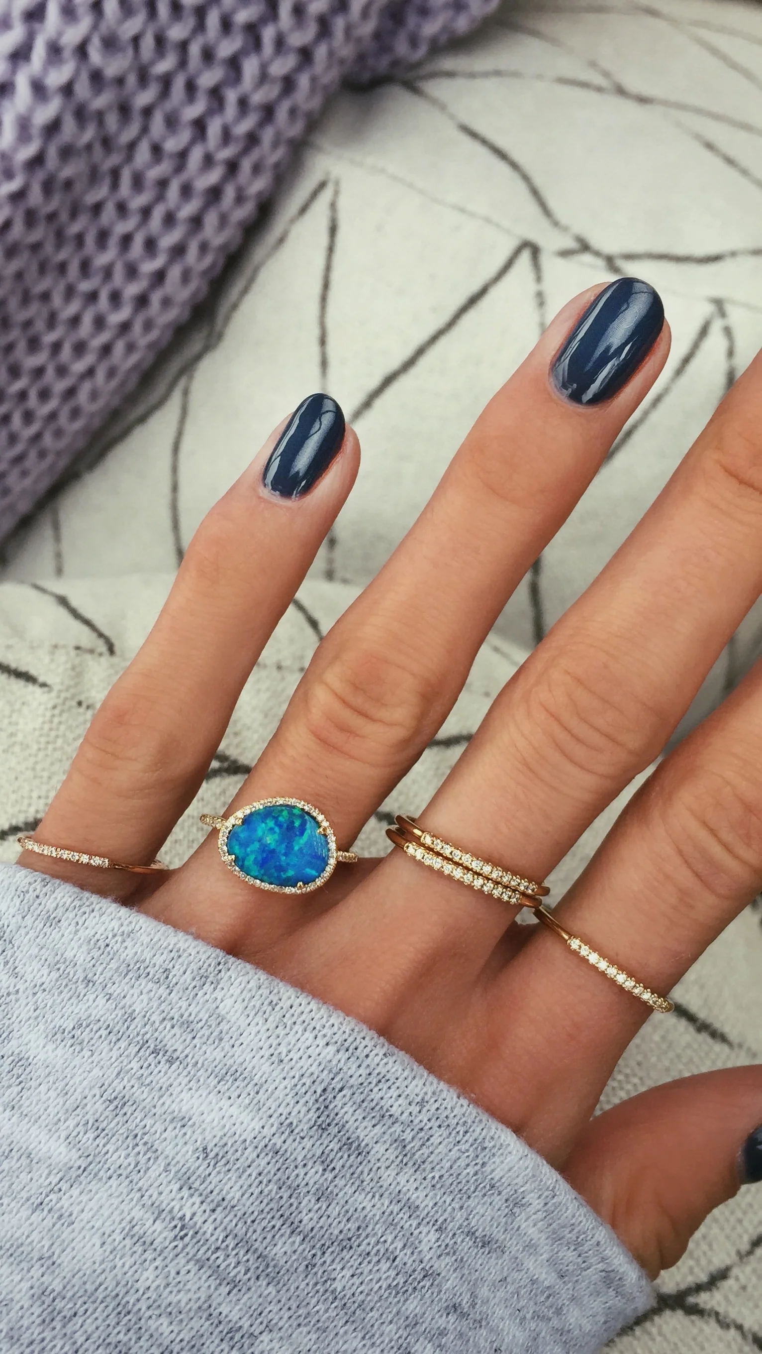 14kt gold and diamond single band opal ring - Image 4