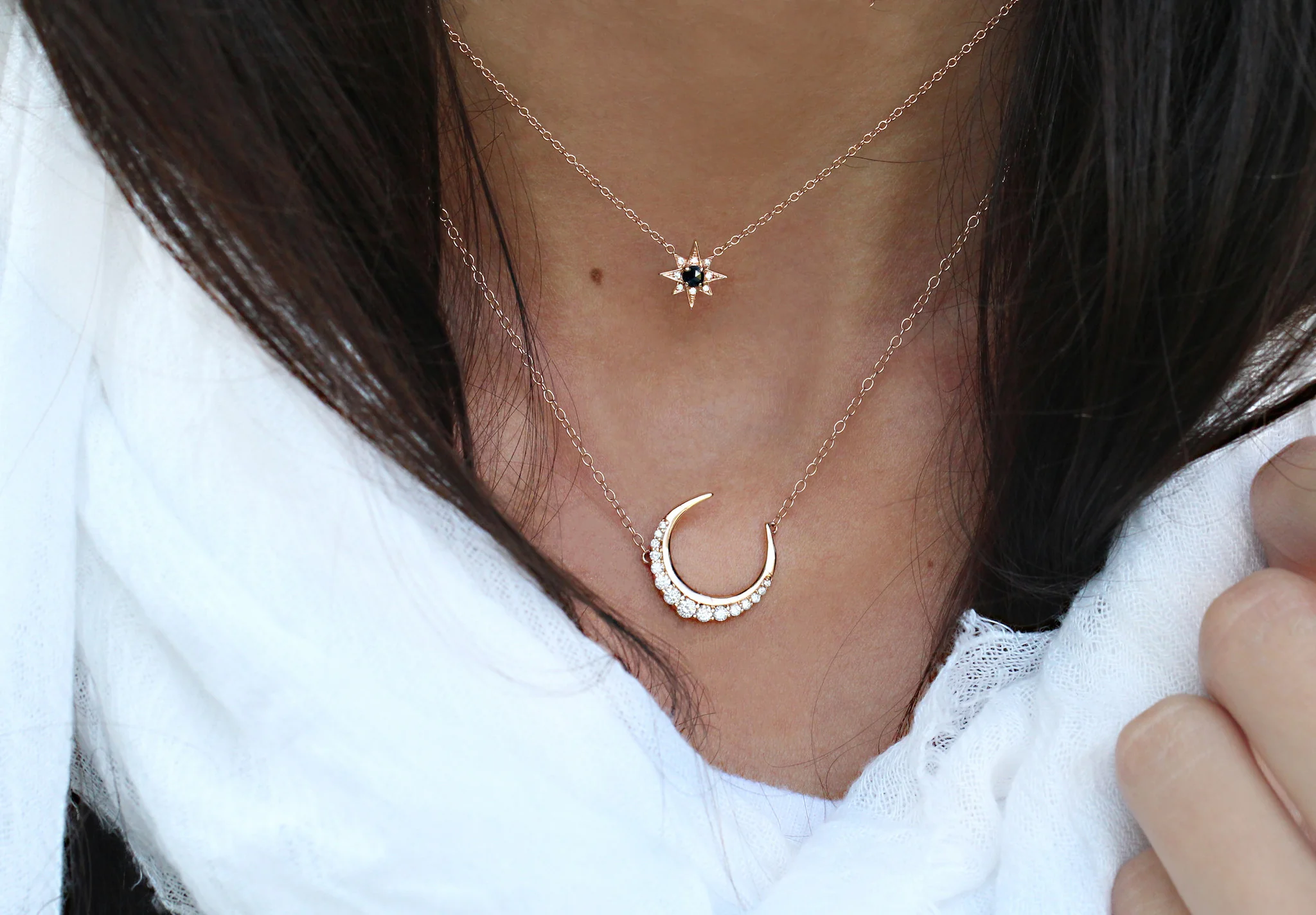 14kt gold and diamond starlit crescent moon necklace - Image 5