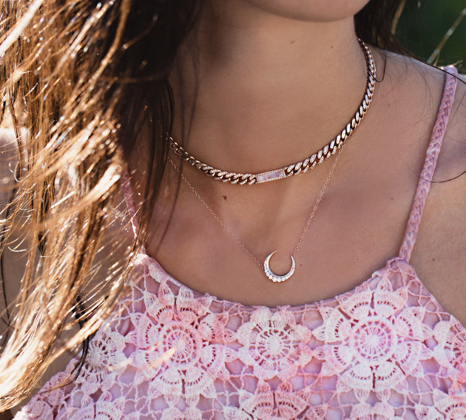 14kt gold and diamond starlit crescent moon necklace - Image 6