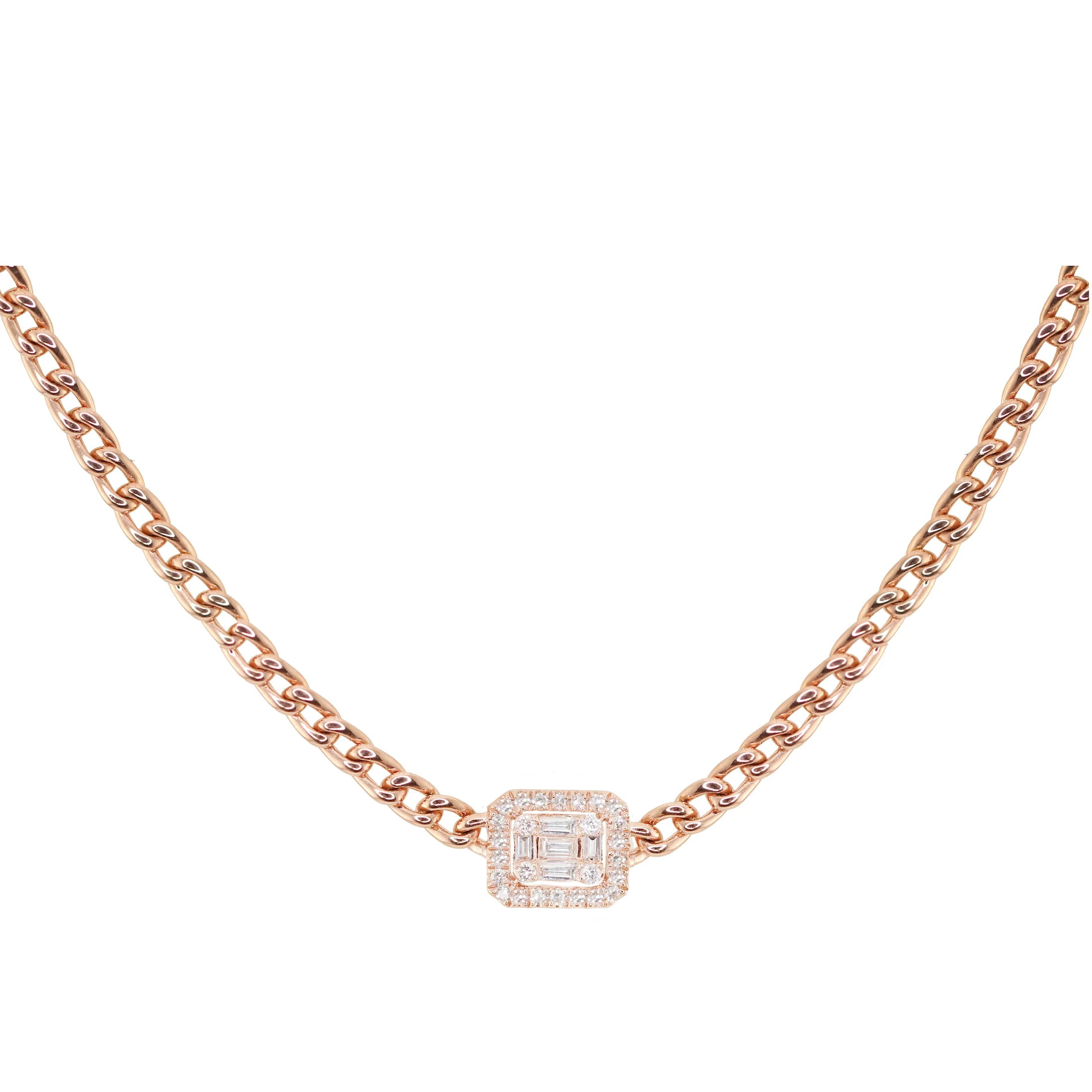 14kt rose gold baguette diamond chain necklace - Image 2