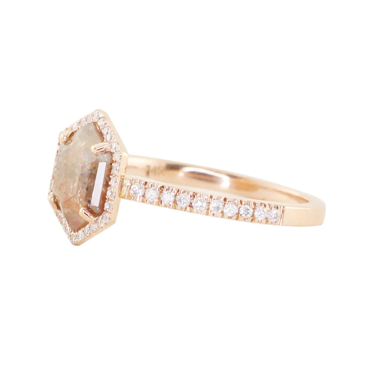 14kt gold brown diamond single band hex ring - Image 2