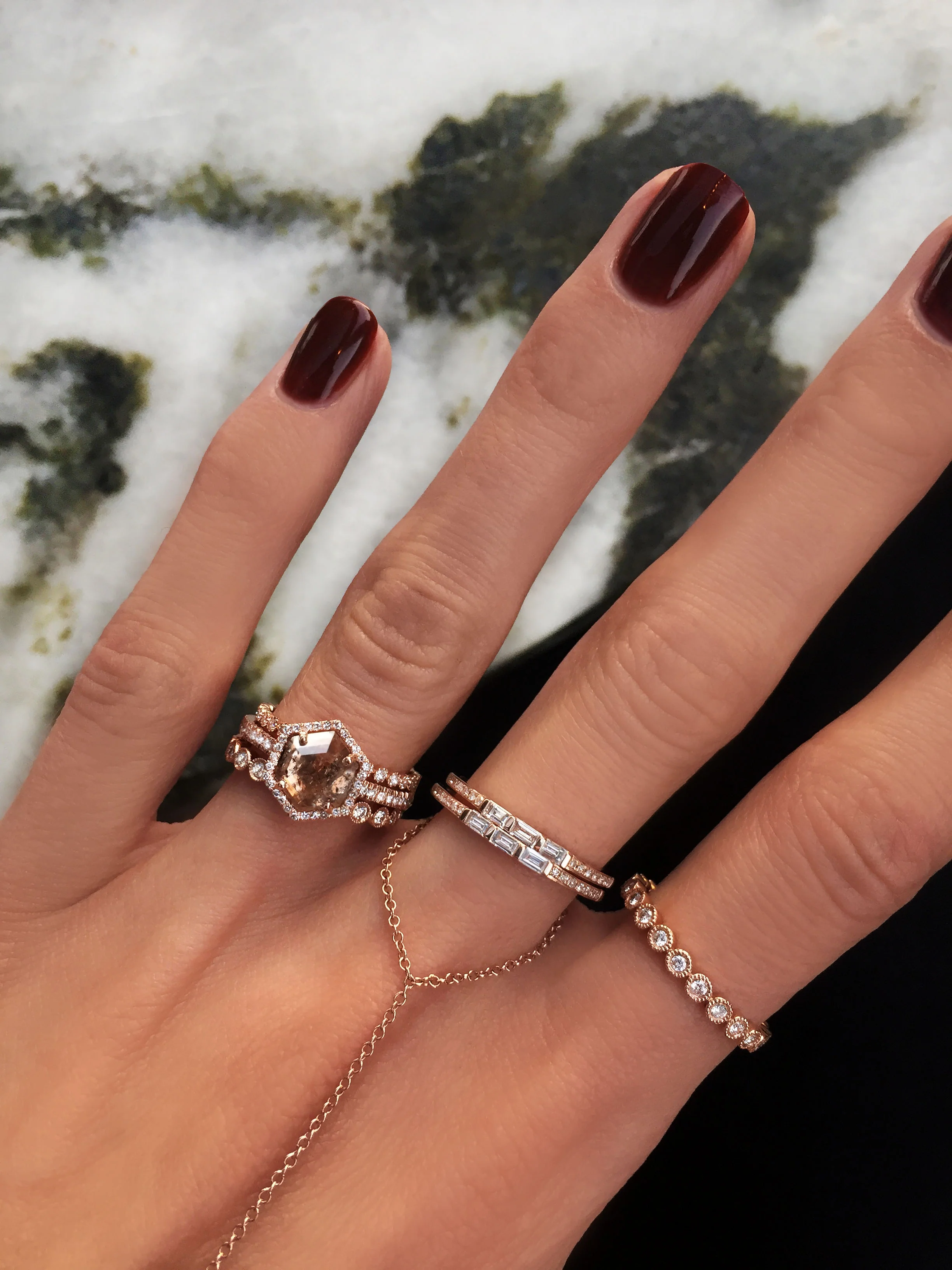 14kt gold brown diamond single band hex ring - Image 5