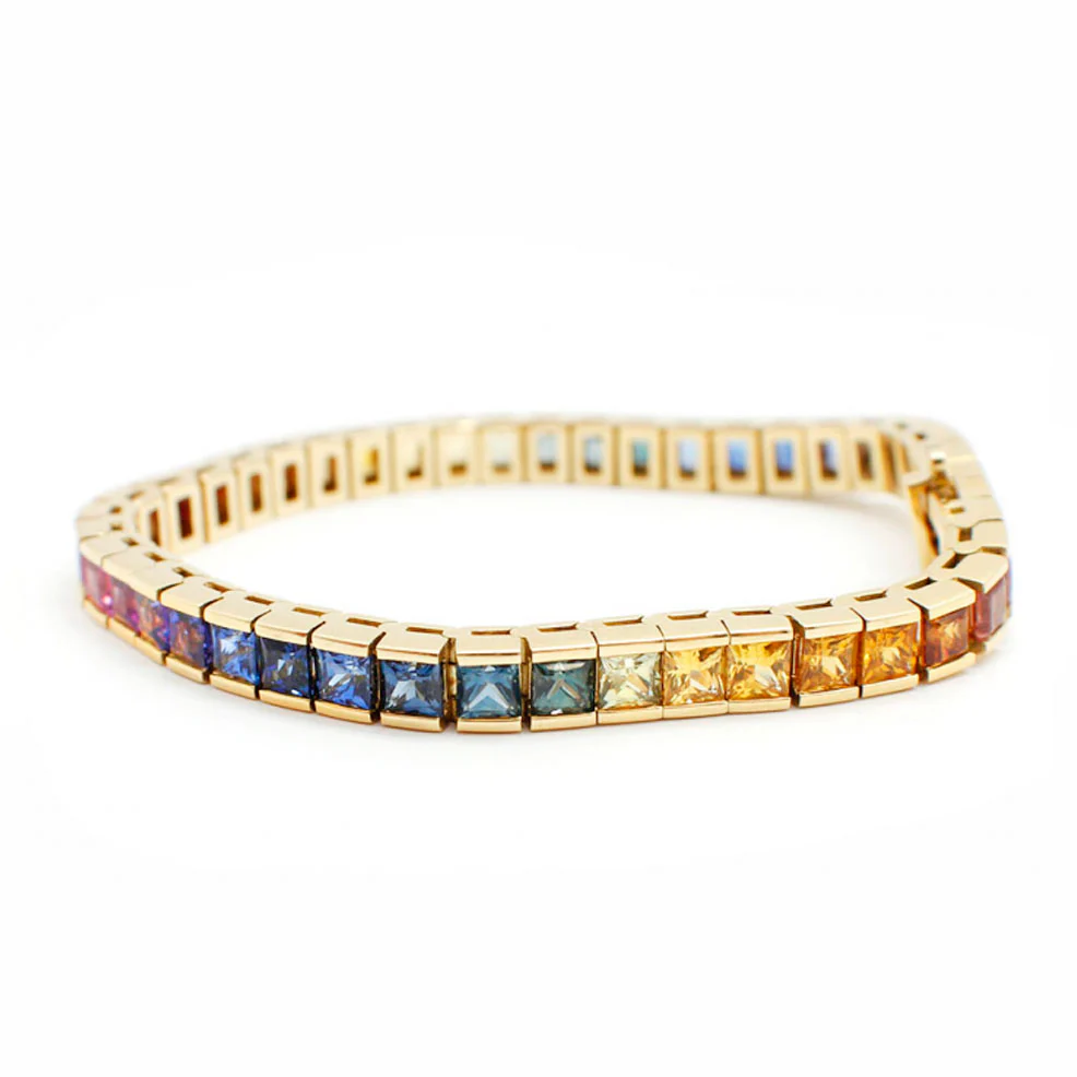 14kt gold deco rainbow sapphire bracelet - Image 4
