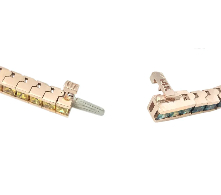 14kt gold deco rainbow sapphire bracelet - Image 5
