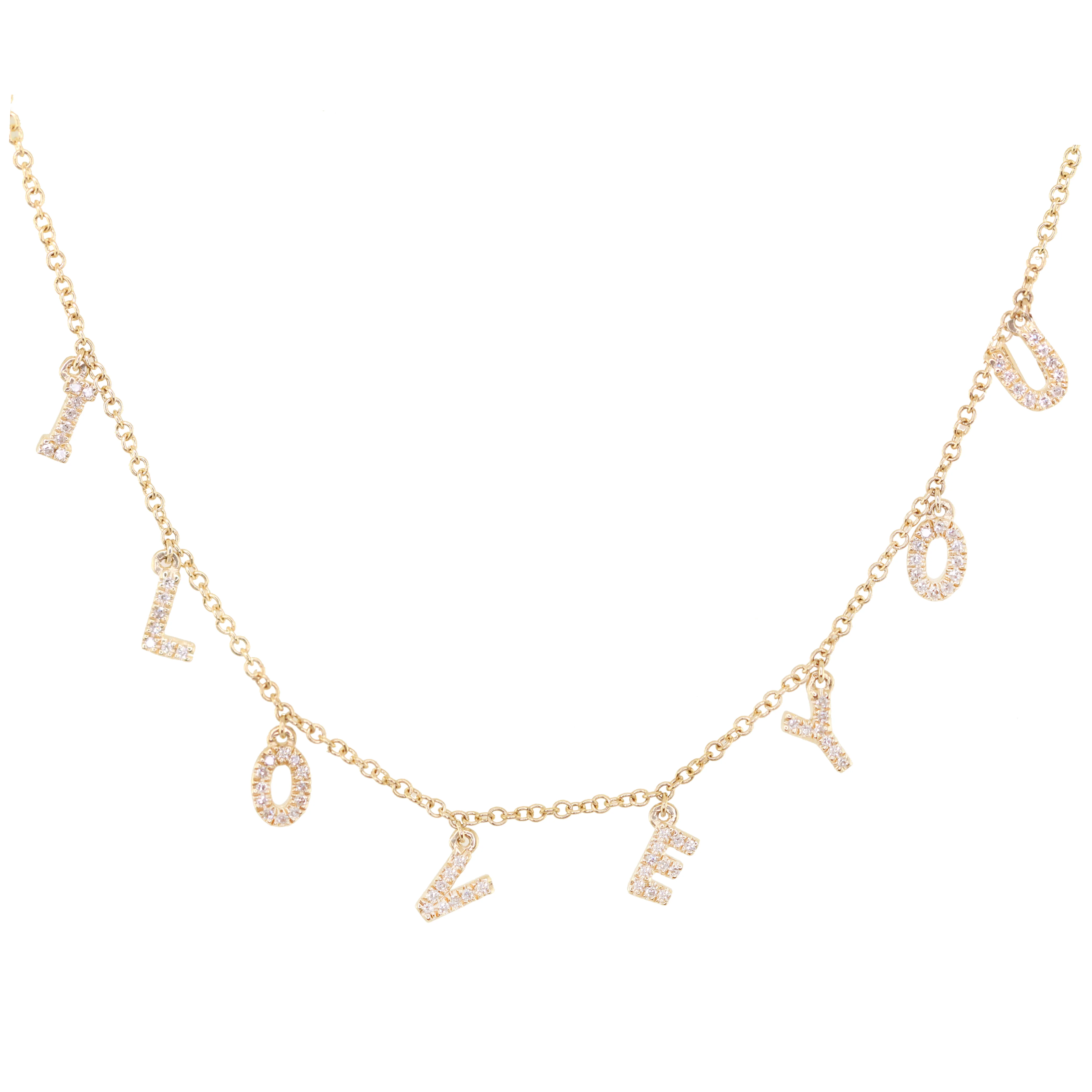 14kt yellow gold and diamond I Love You necklace