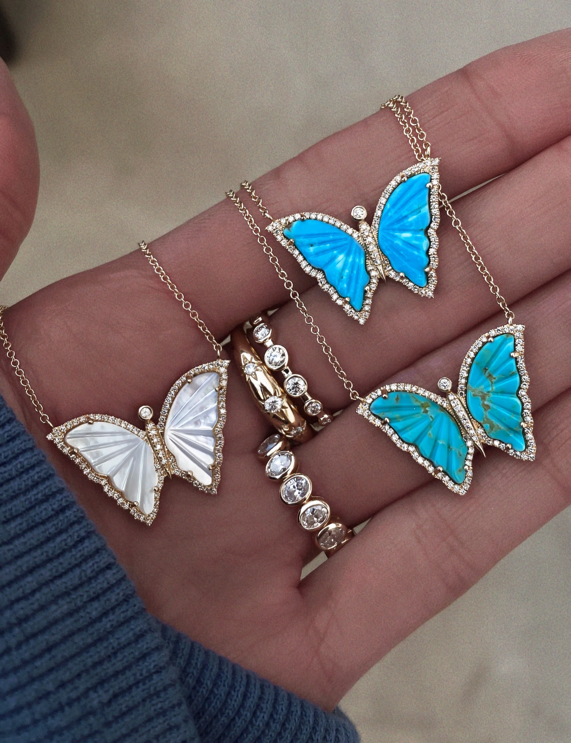 14kt gold and diamond turquoise baby butterfly necklace - Image 4