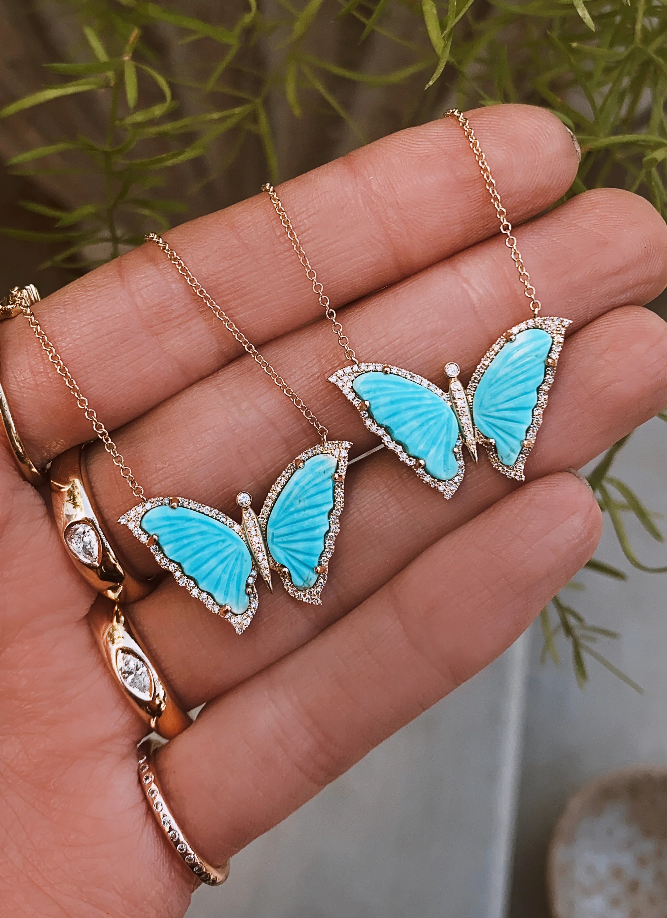 14kt gold and diamond turquoise baby butterfly necklace - Image 5