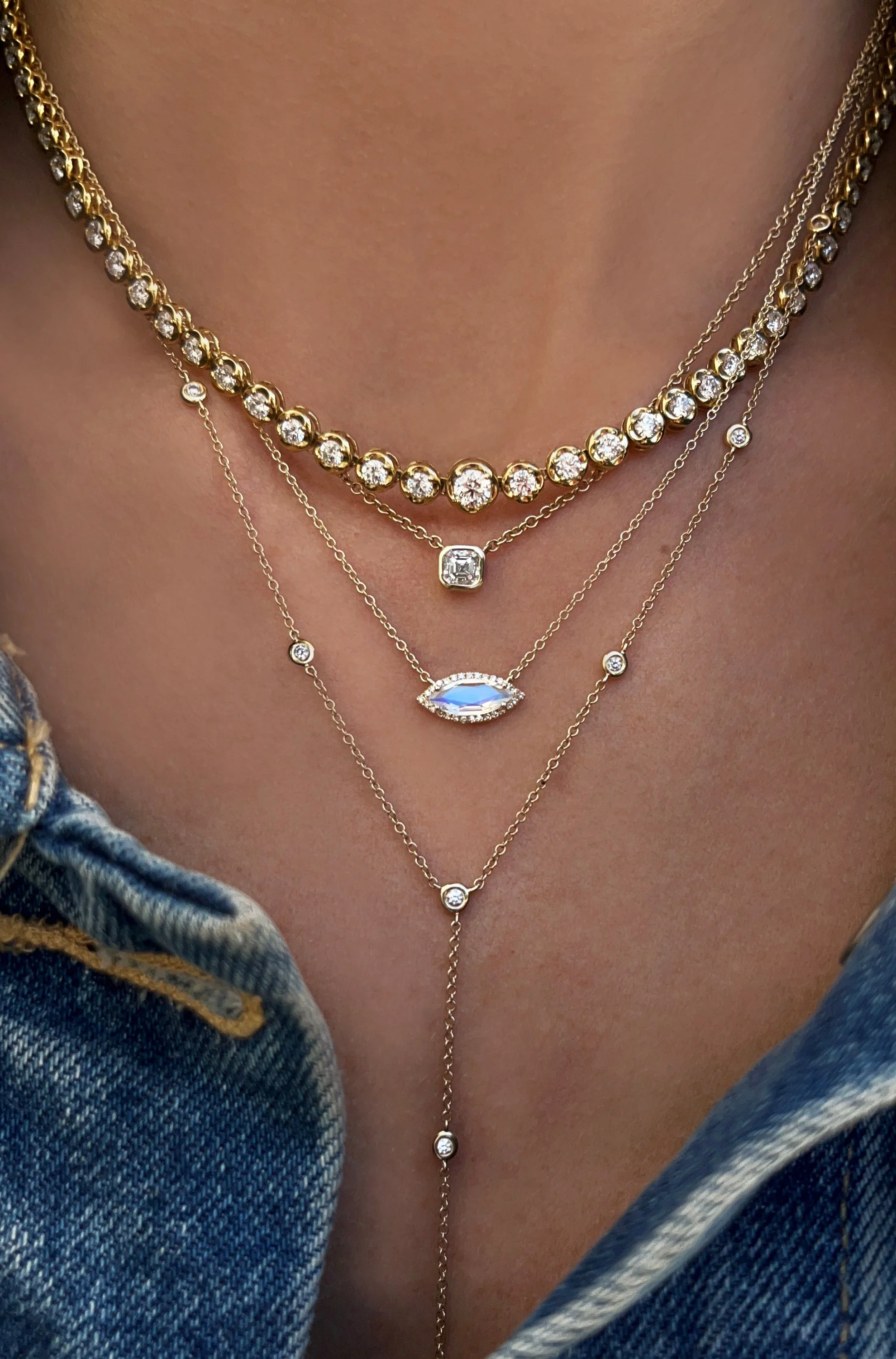 14kt gold baby asscher cut diamond bezel necklace - Image 4