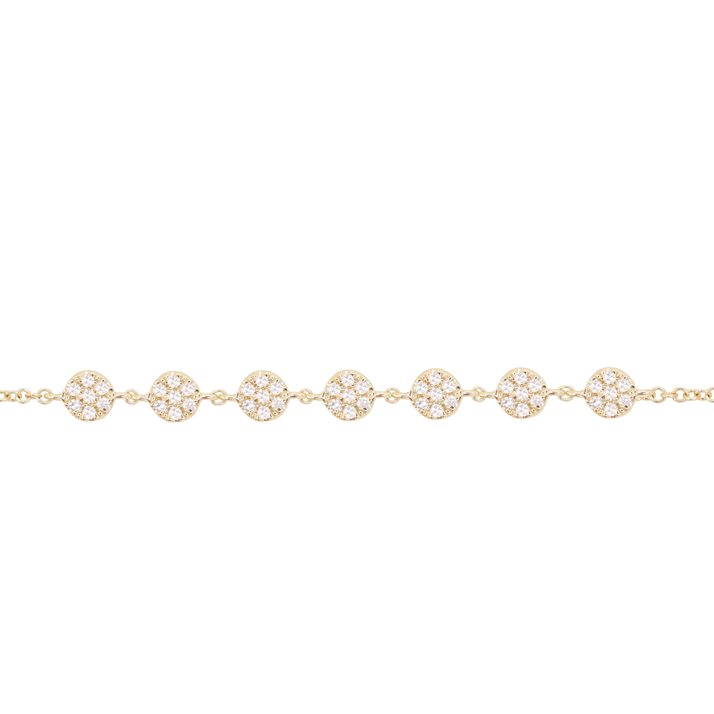 14kt gold diamond disk row bracelet