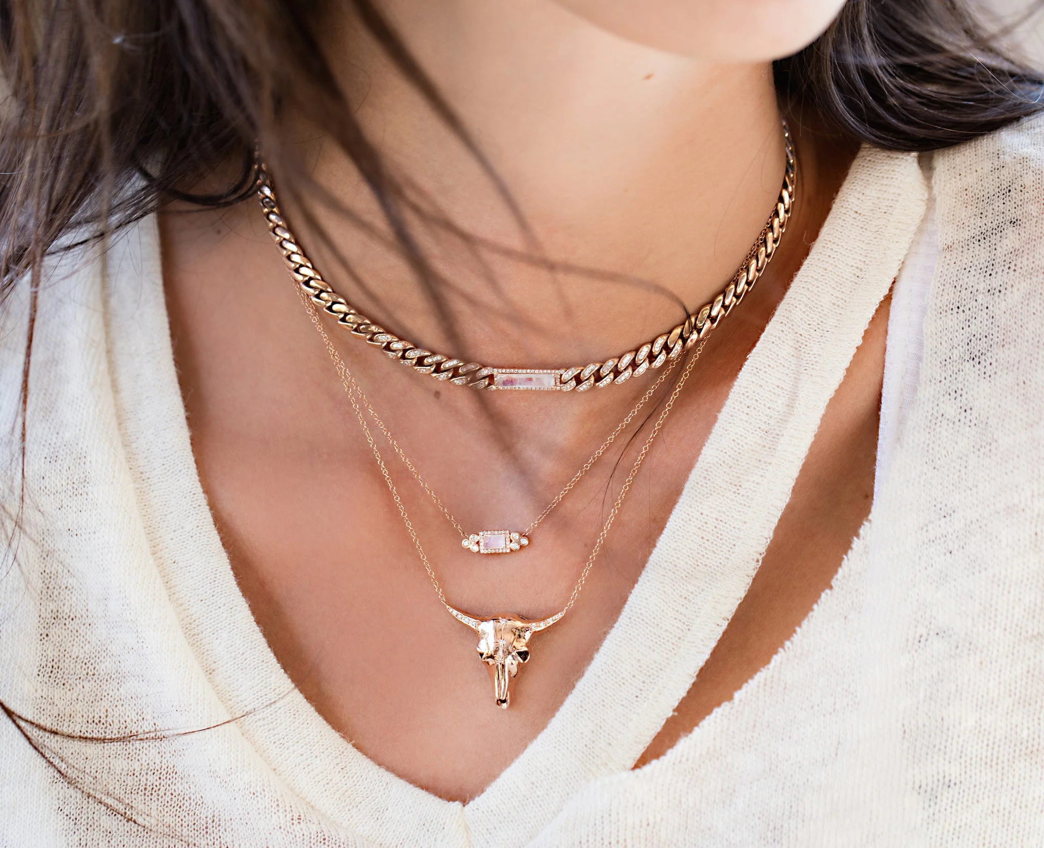 14kt gold and diamond chain link moonstone choker - Image 2