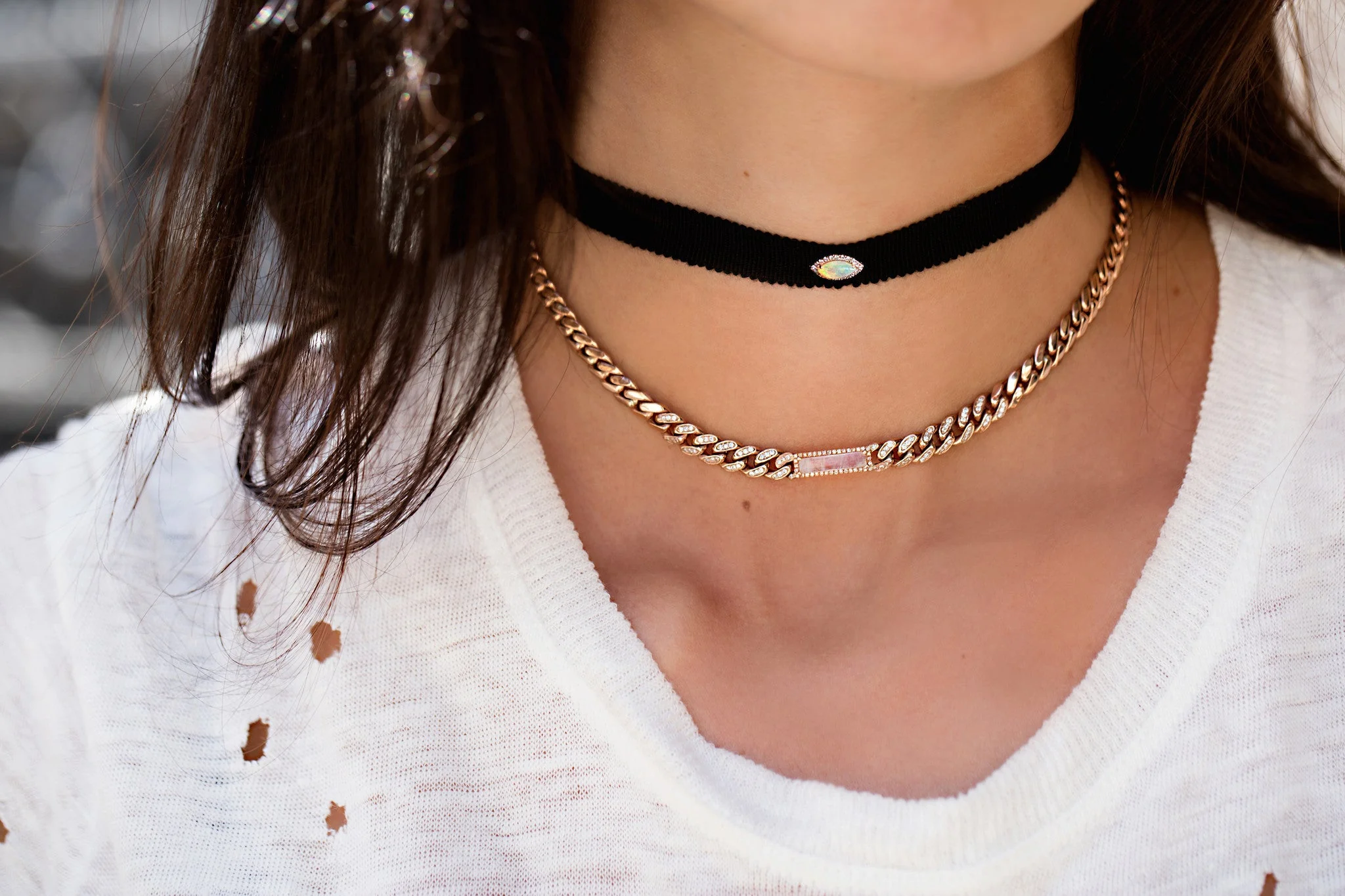 14kt gold and diamond chain link moonstone choker - Image 3