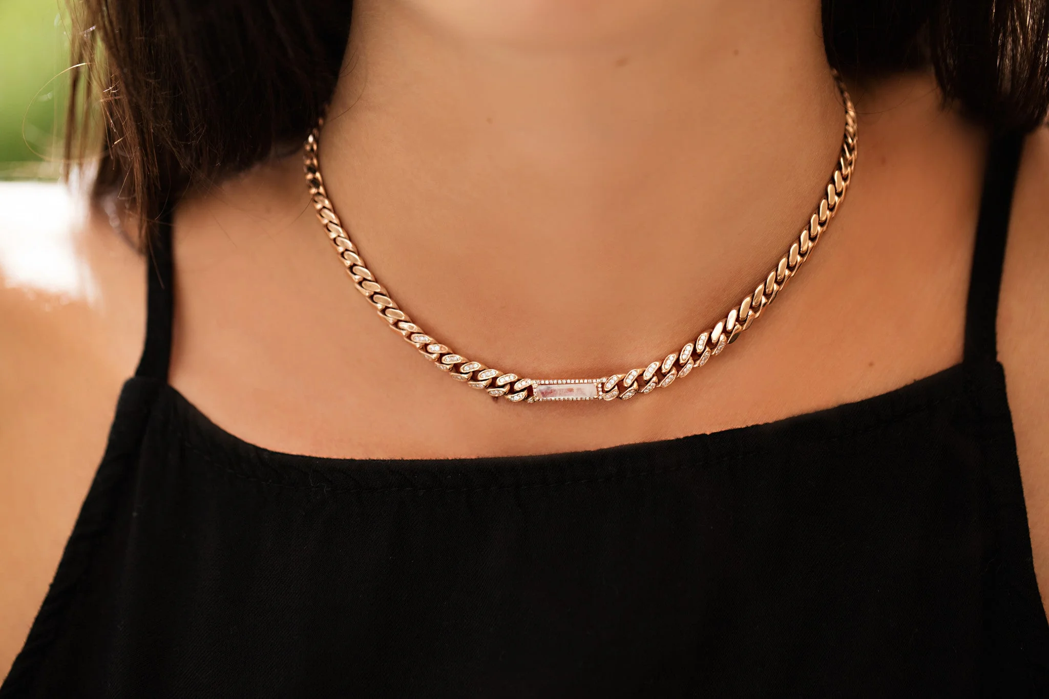 14kt gold and diamond chain link moonstone choker - Image 4