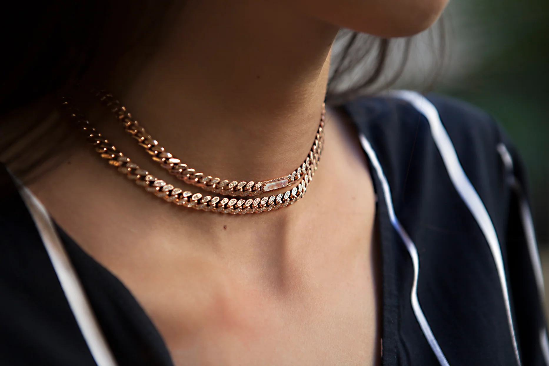 14kt gold and diamond chain link moonstone choker - Image 6