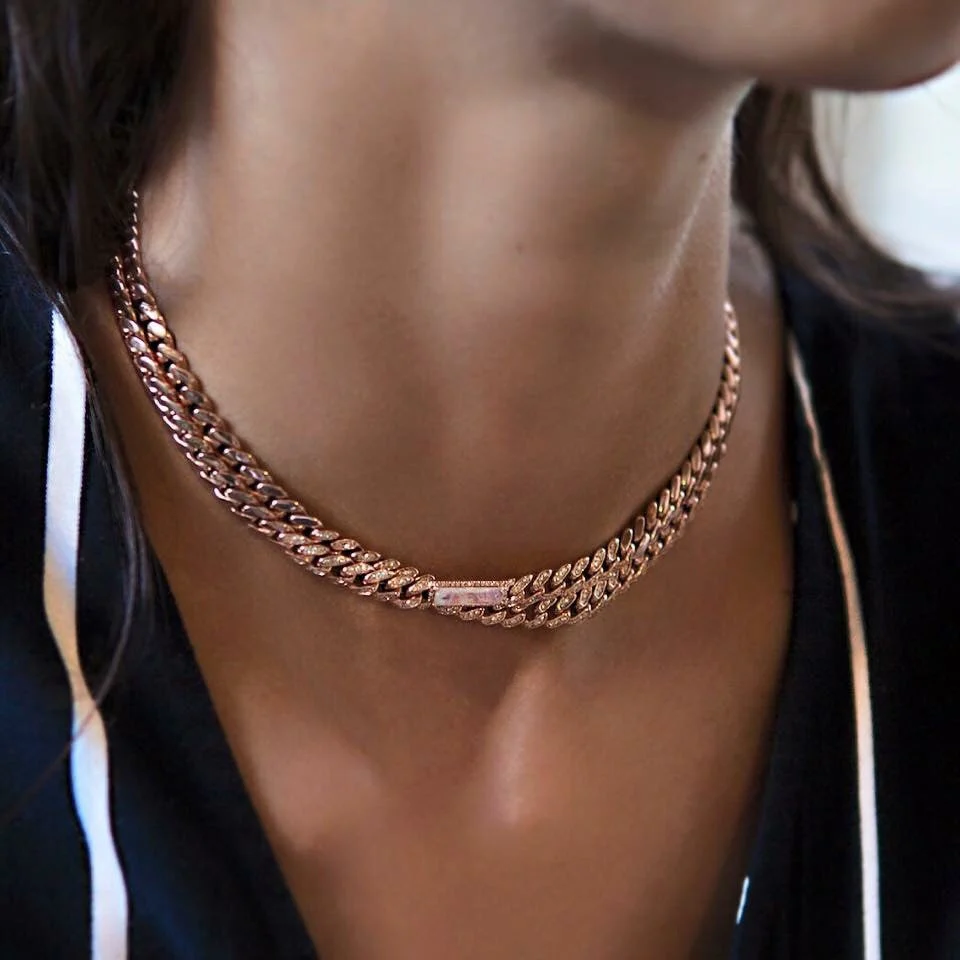 14kt gold and diamond chain link moonstone choker - Image 7