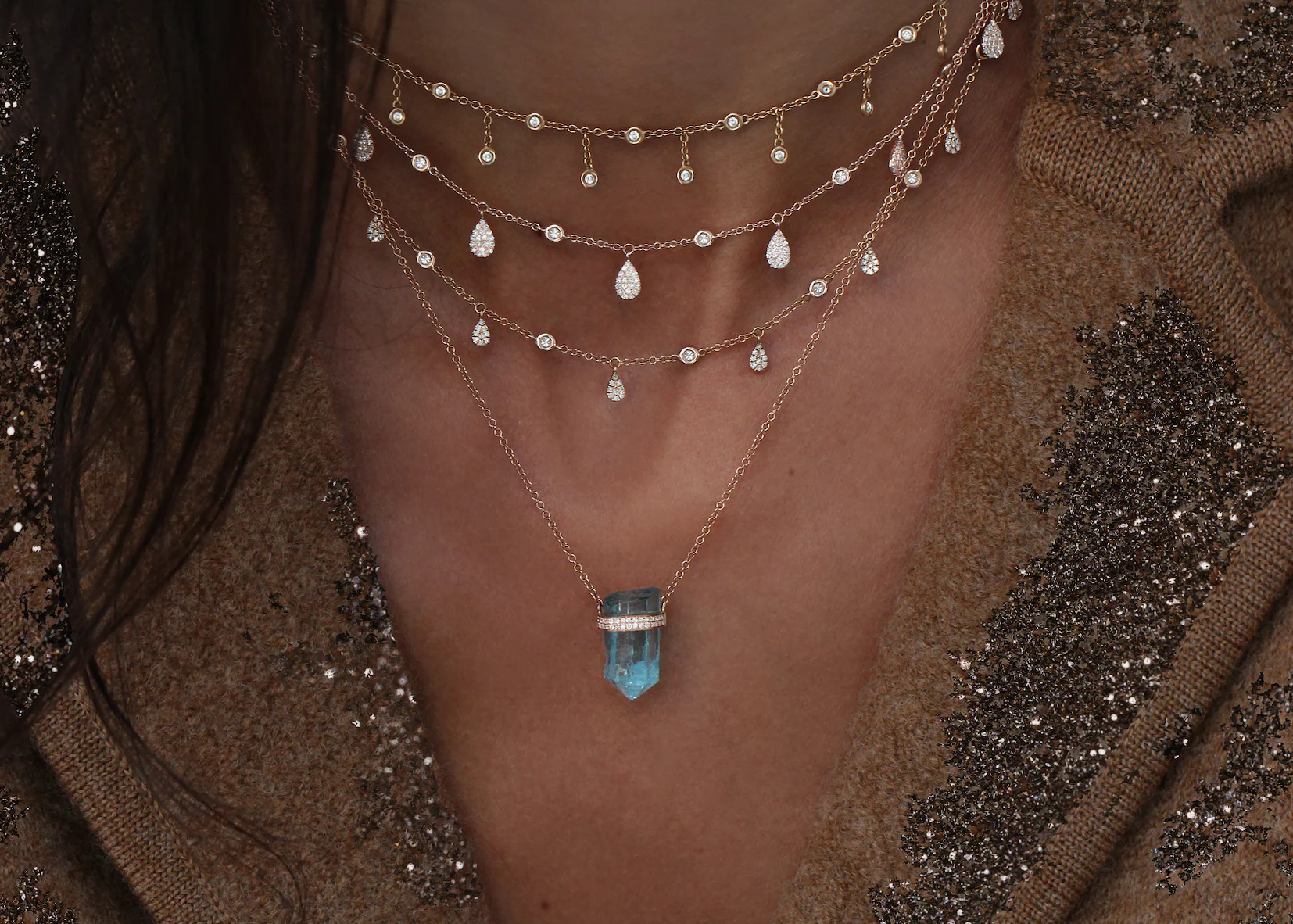 14kt gold mini teardrop diamond drip choker necklace - Image 5